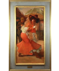 Grande dipinto a olio su tela Belle Epoque Art Nouveau