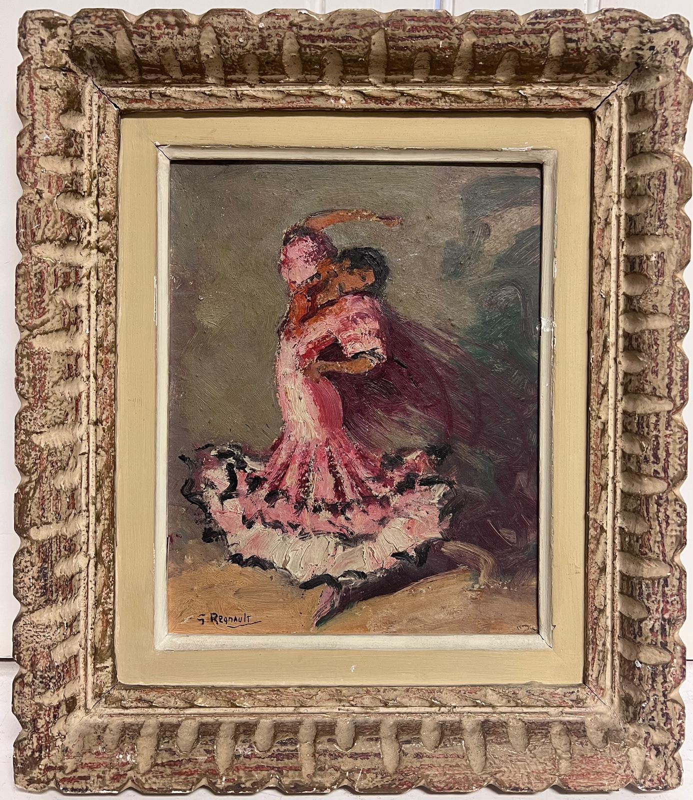 Originales französisches impressionistisches Vintage-Ölgemälde, Flamenco-Tänzer, gerahmt