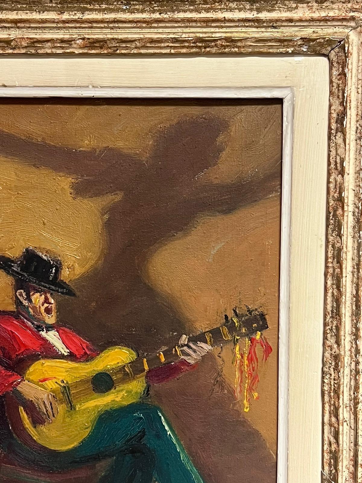 The Guitar Player from Seville Superb Vintage French Oil Painting Period Frame 1