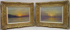 A PAIR Fine French ANTIQUE IMpressIONIST Sonnenuntergang Meereslandschaft Ölgemälde, signiert