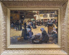 "Concarneau's old market" by Georges Riom - Oil on canvas 55x38 cm