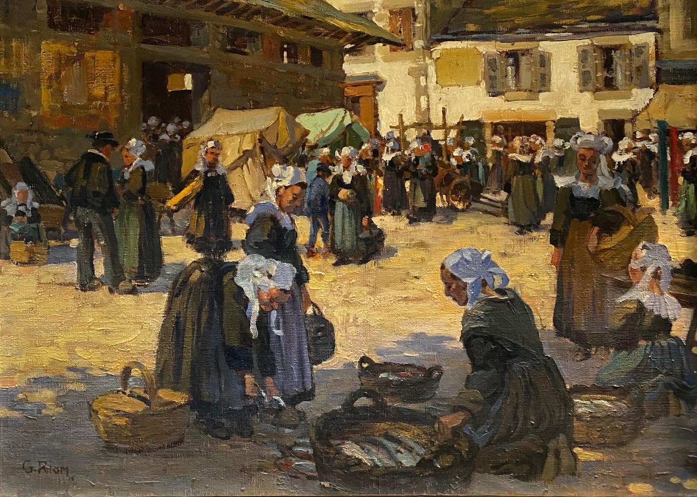 Obra sobre lienzo vendida con bastidor 
Tamaño total con marco 59x74 cm 
Georges RIOM es un artista francés nacido en 1877 y fallecido en 1969. La red enumera 7 obras del artista presentadas a la venta en subasta pública, principalmente en la