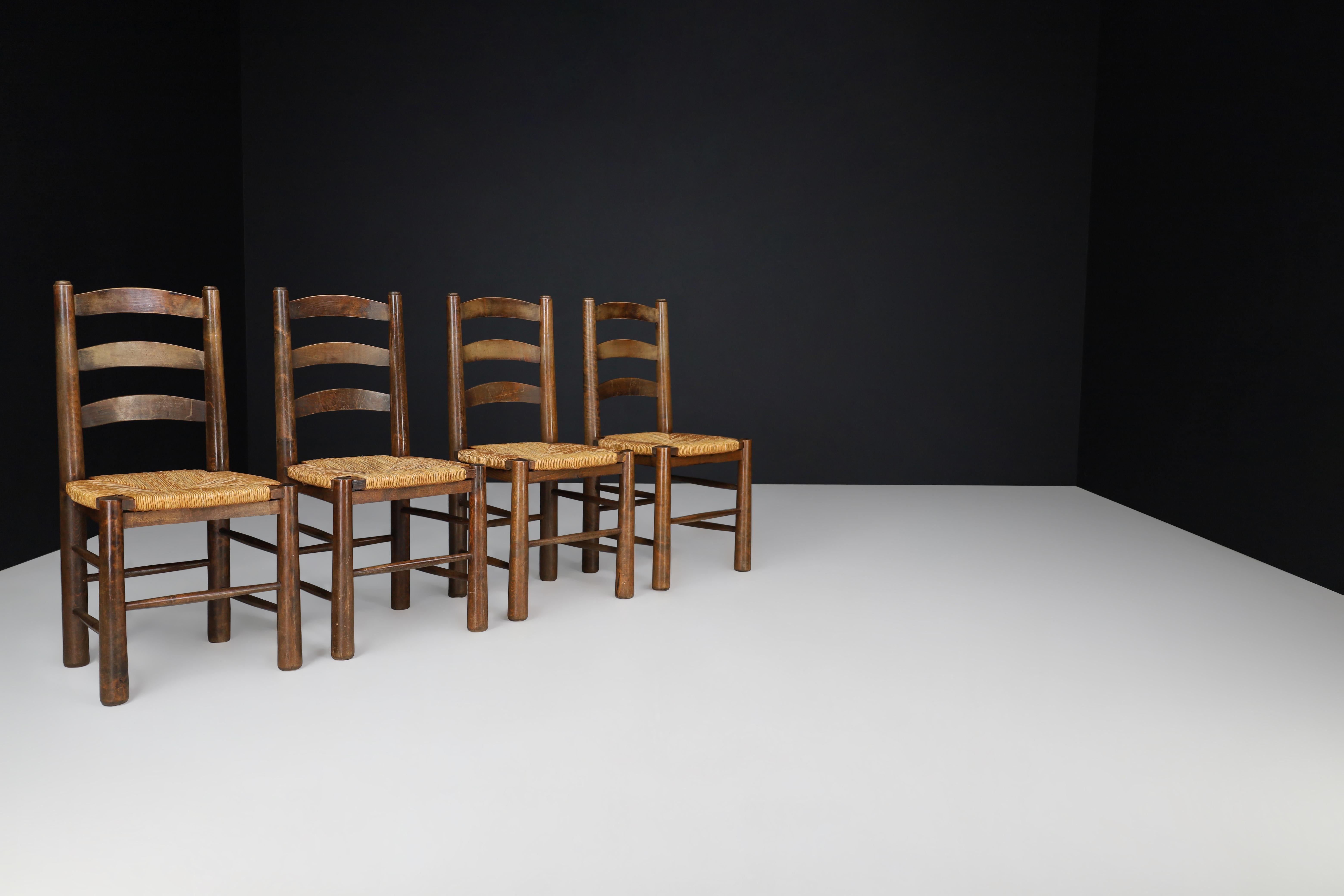 Georges Robert Chalet Chairs in Oak and Rush, France, 1950s For Sale 4