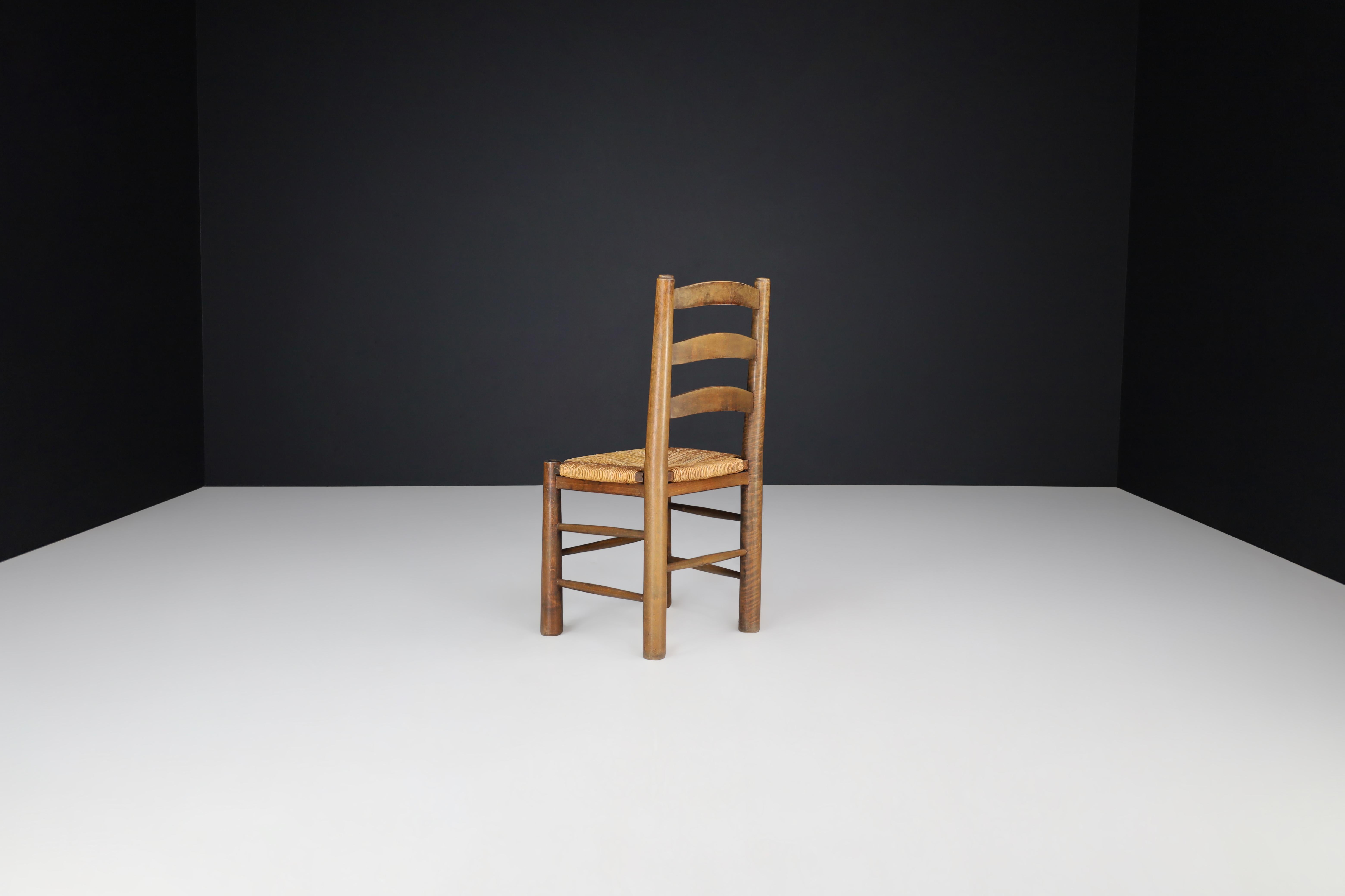 20th Century Georges Robert Chalet Chairs in Oak and Rush, France, 1950s For Sale