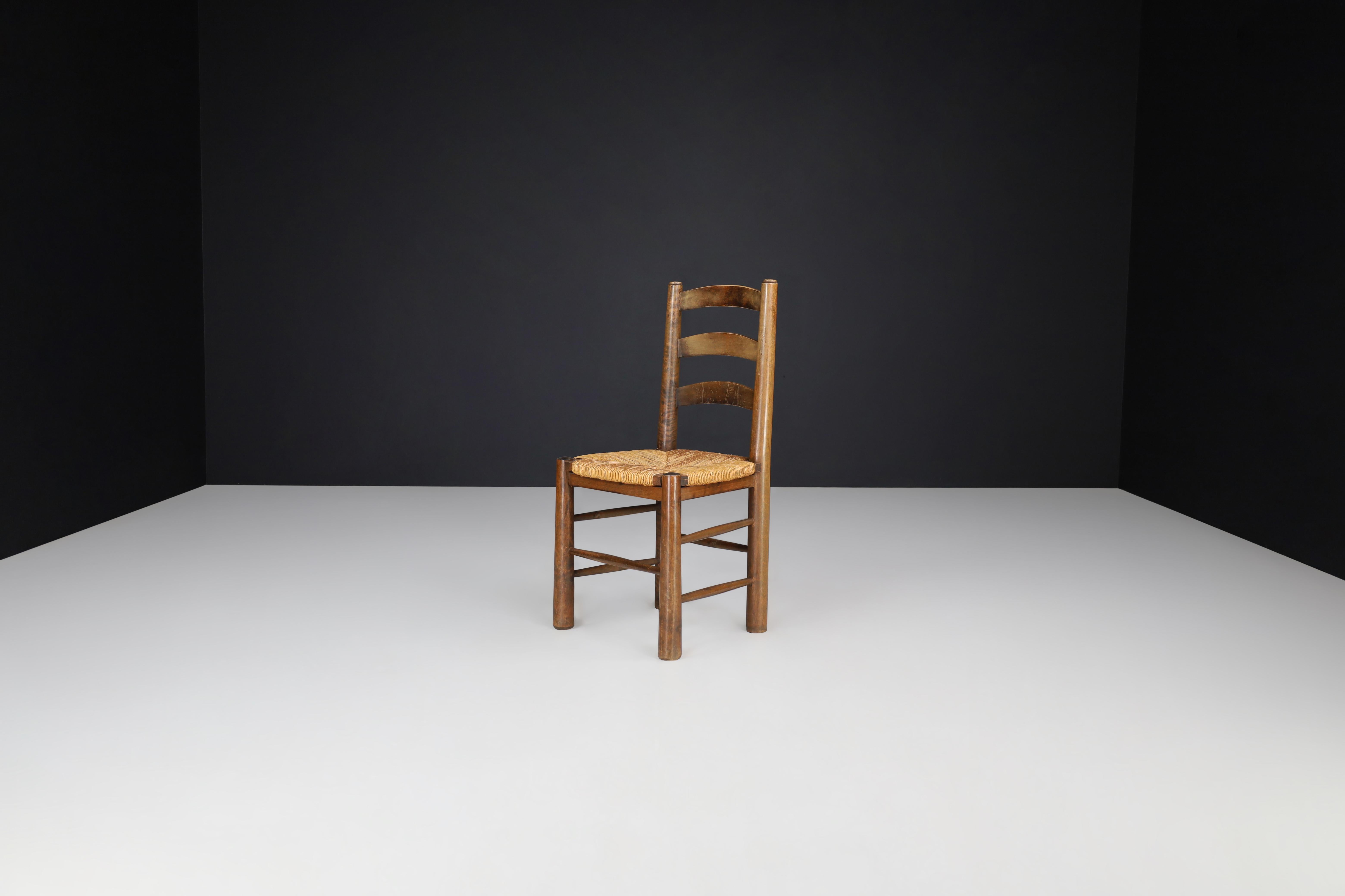 Georges Robert Chalet Chairs in Oak and Rush, France, 1950s For Sale 1