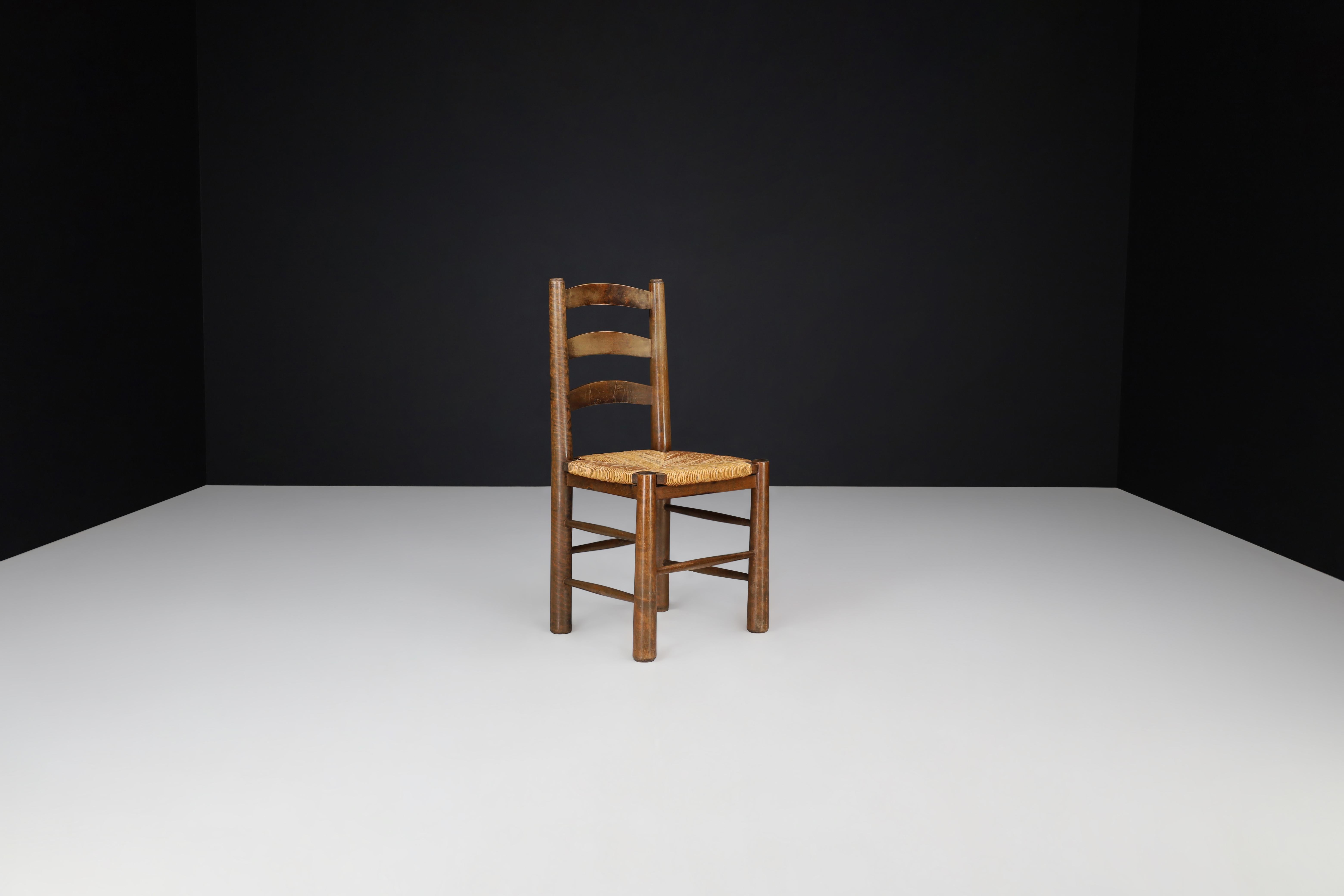 Georges Robert Chalet Chairs in Oak and Rush, France, 1950s For Sale 2