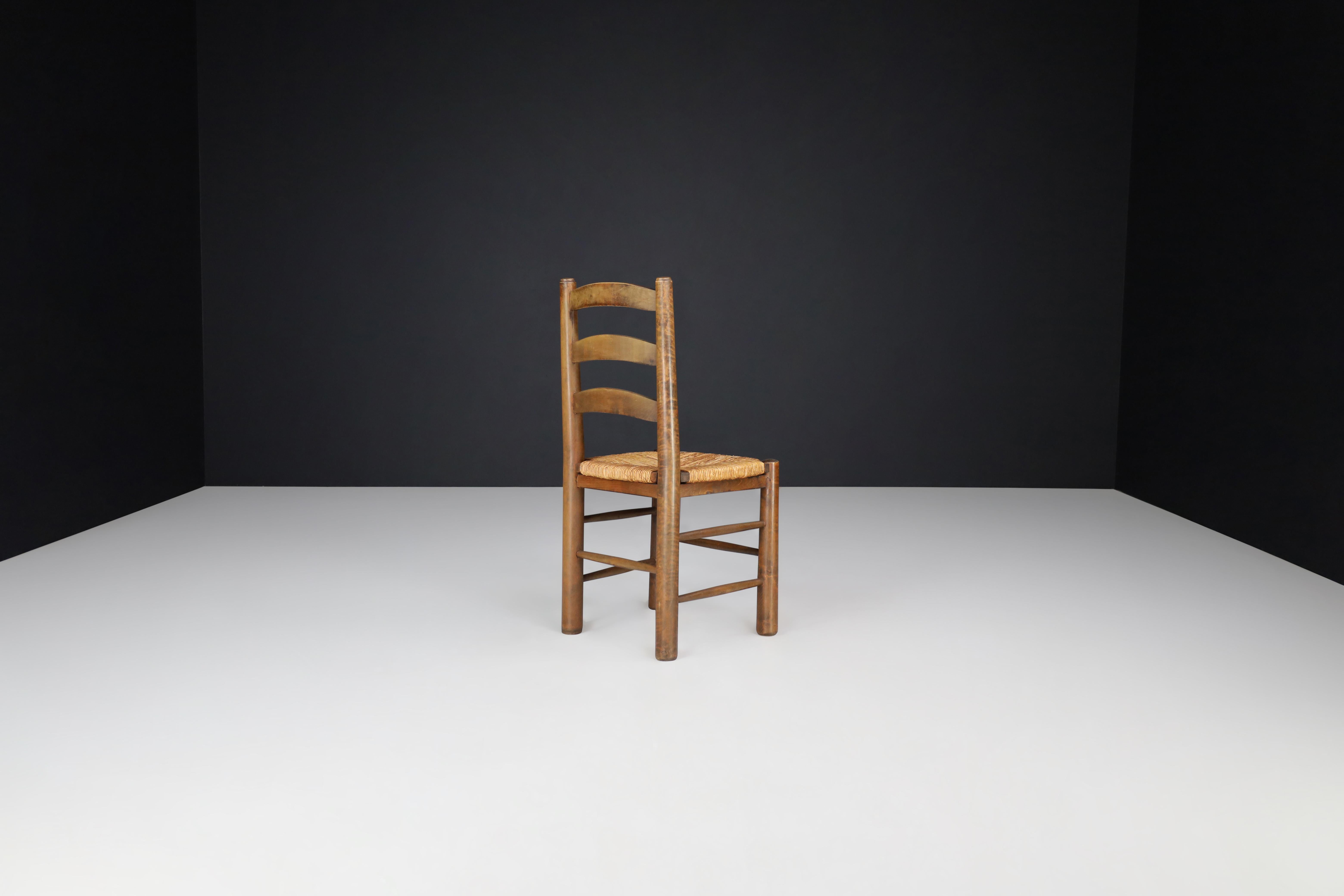 Georges Robert Chalet Chairs in Oak and Rush, France, 1950s For Sale 3