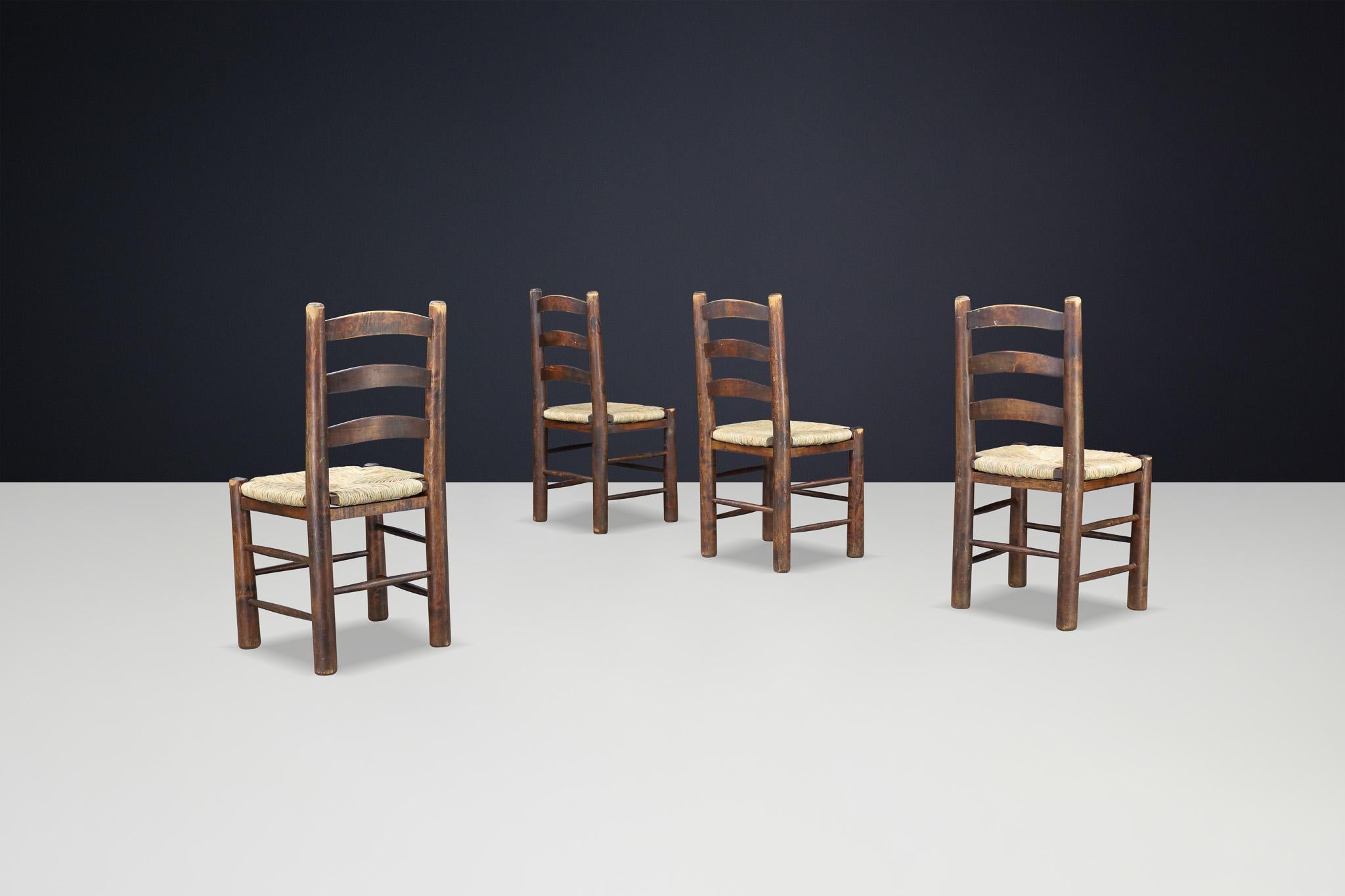 Sillas de comedor Georges Robert en roble y junco, Francia, años 50 3