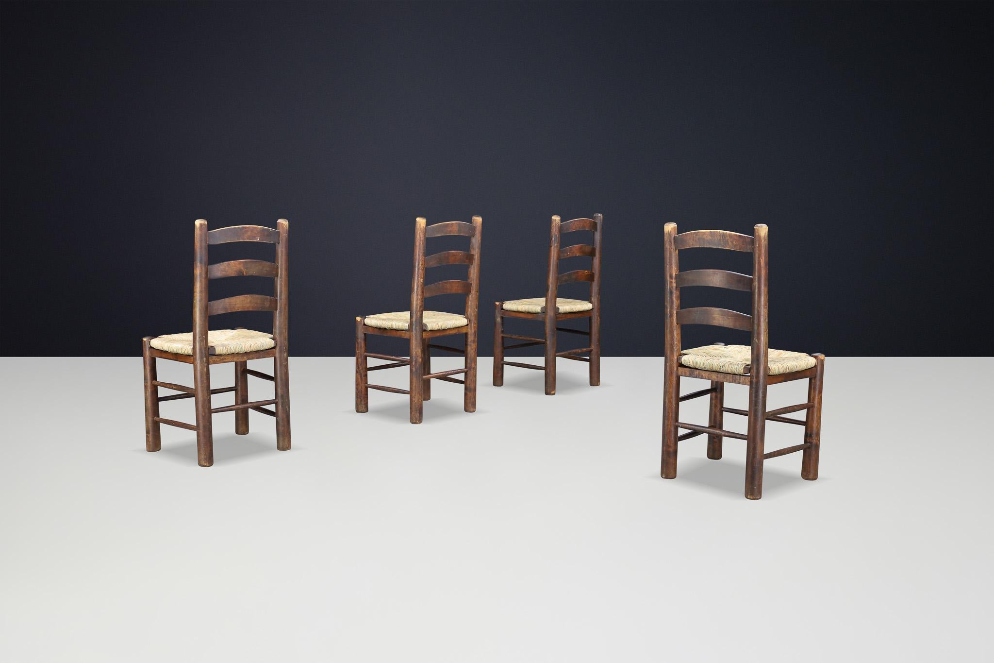Sillas de comedor Georges Robert en roble y junco, Francia, años 50 Francés