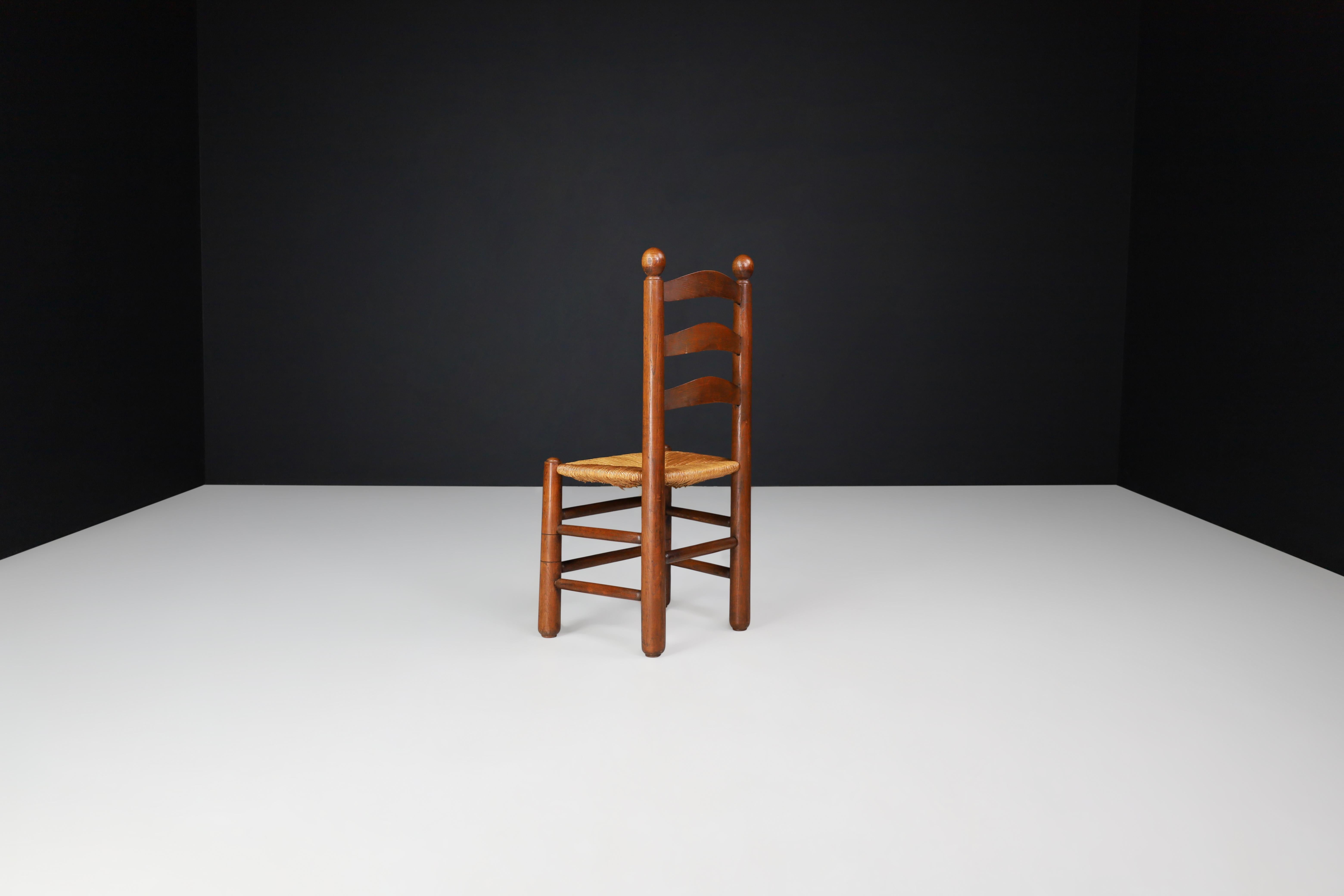 20th Century Georges Robert Dining Chairs in Oak and Rush, France, 1950s For Sale