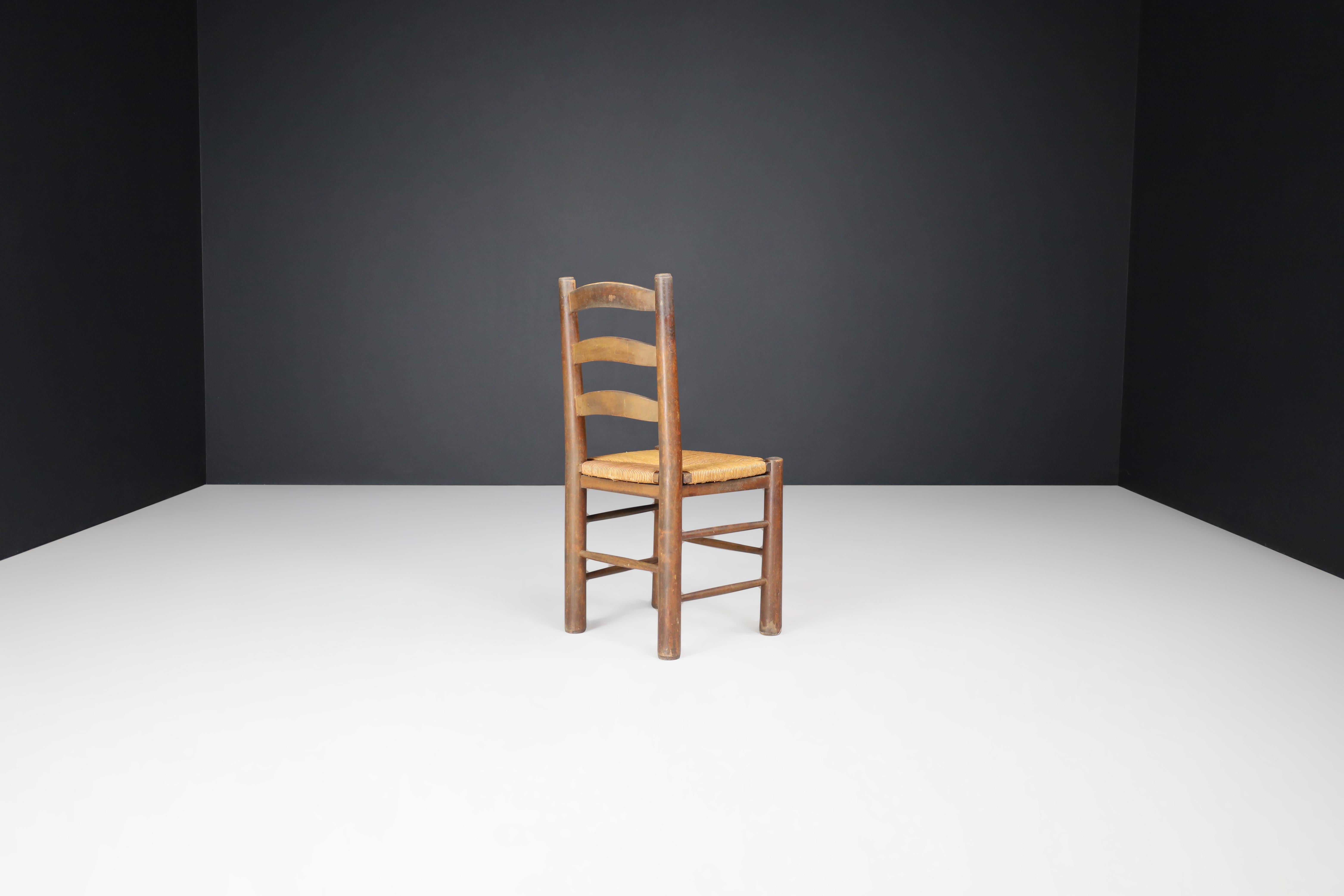 Georges Robert Dining Chairs in Oak and Rush, France, 1950s For Sale 1