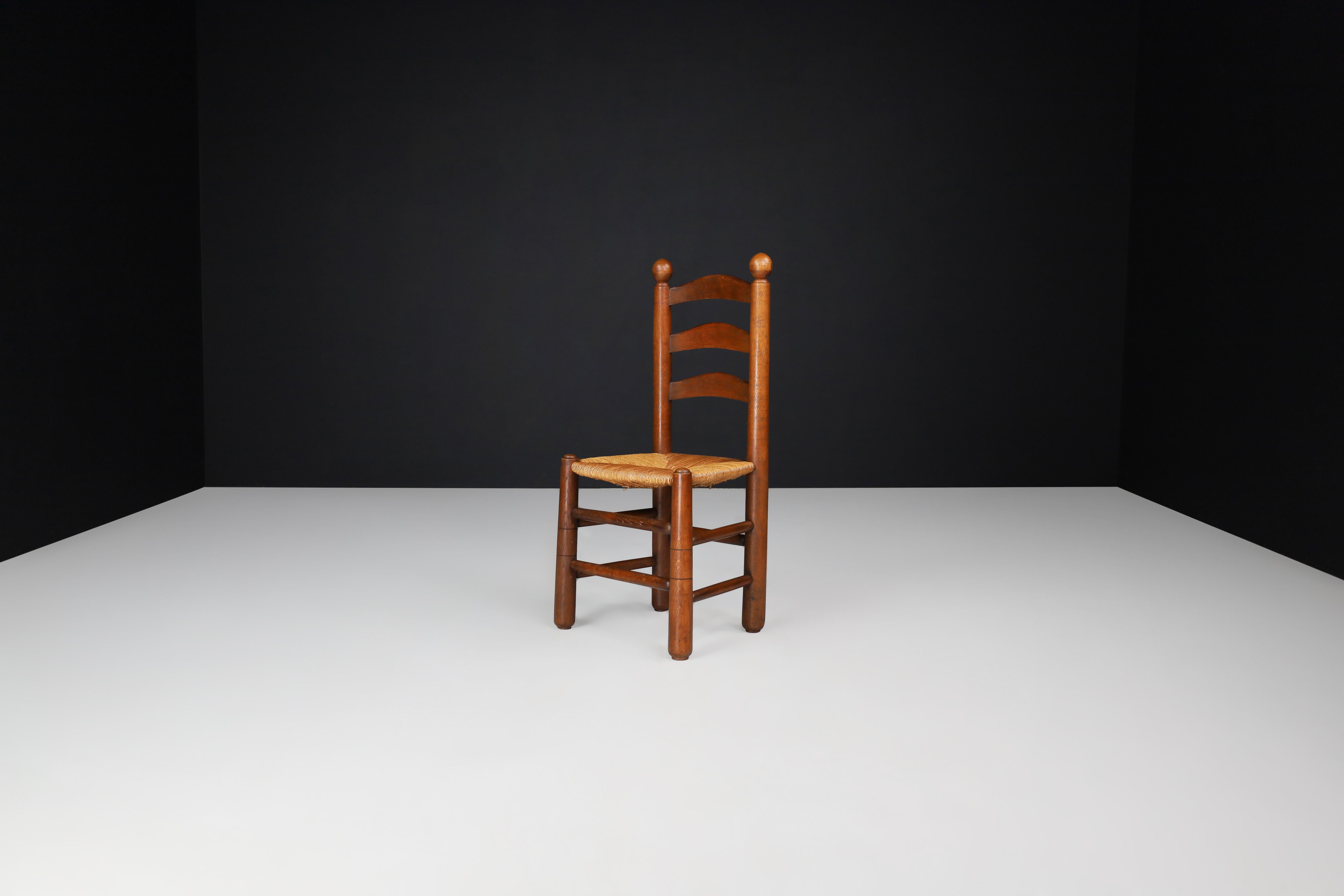 Georges Robert Dining Chairs in Oak and Rush, France, 1950s For Sale 2