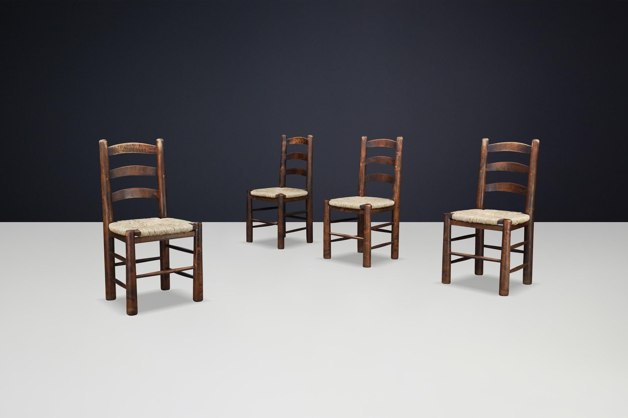 Sillas de comedor Georges Robert en roble y junco, Francia, años 50 1