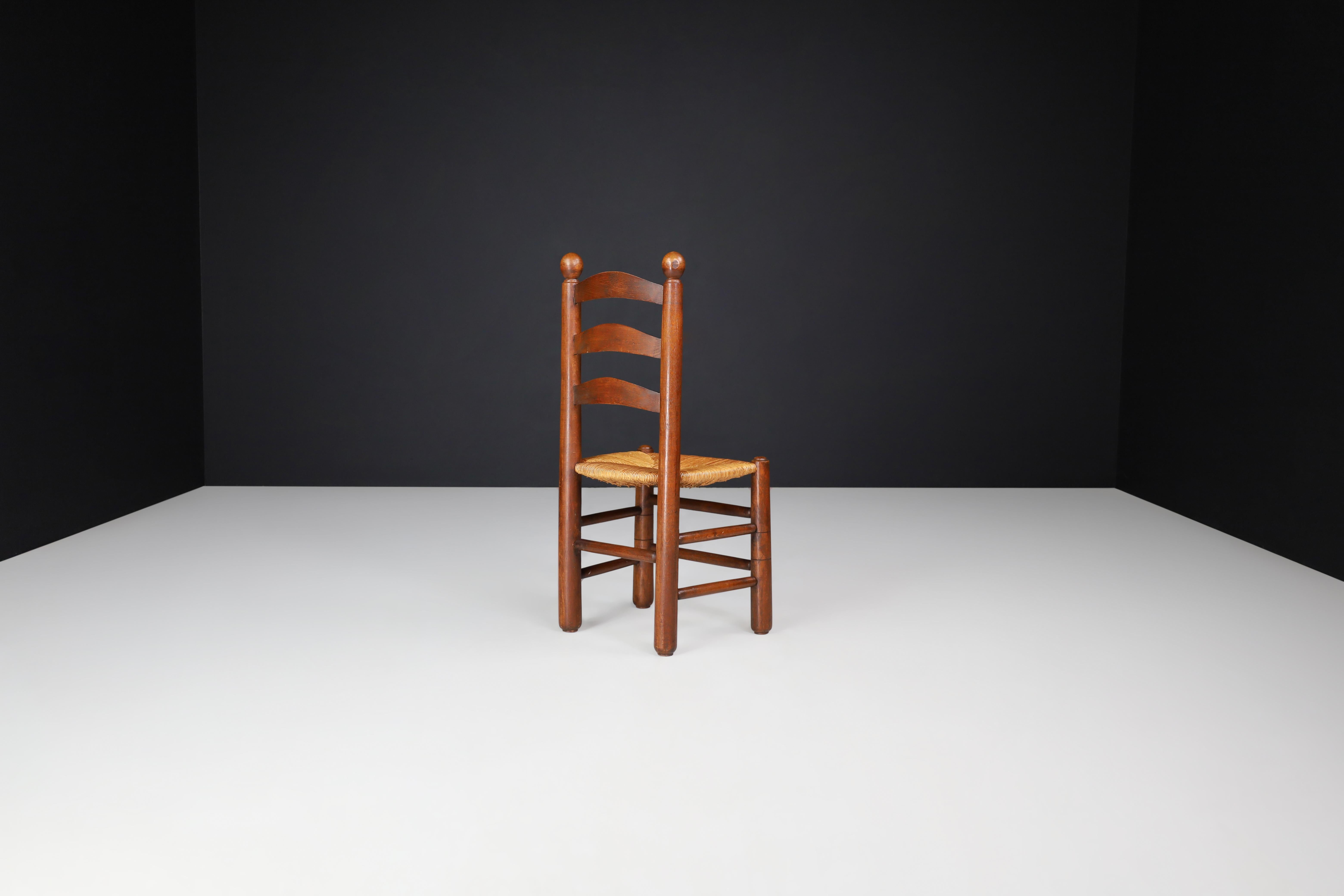 Georges Robert Dining Chairs in Oak and Rush, France, 1950s For Sale 3