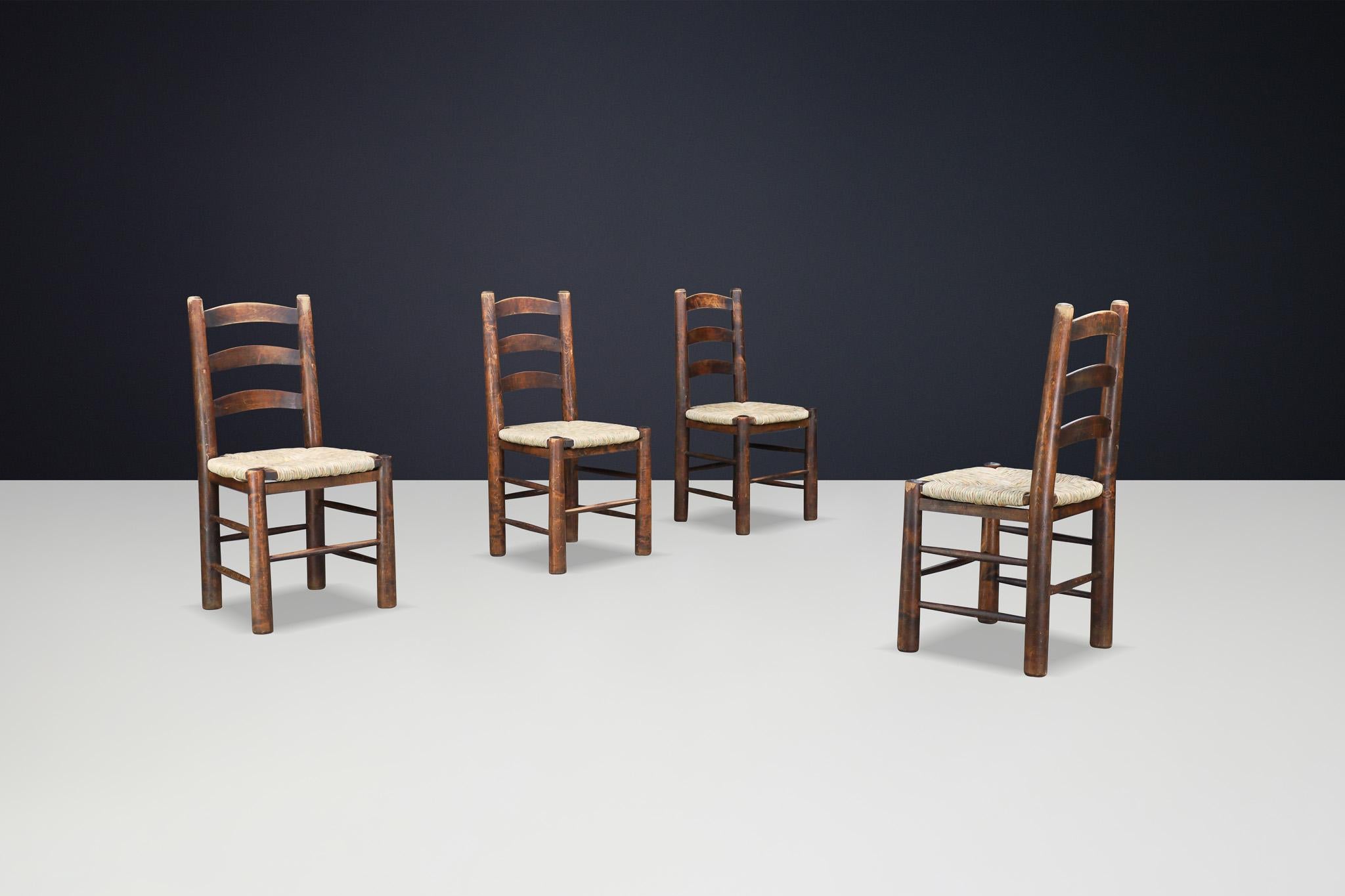 Sillas de comedor Georges Robert en roble y junco, Francia, años 50 2