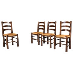 Georges Robert Dining Chairs in Oak and Rush, France, 1950s