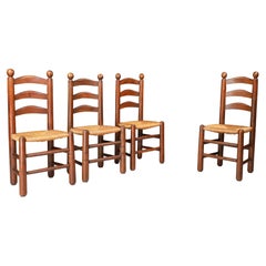 Georges Robert Dining Chairs in Oak and Rush, France, 1950s