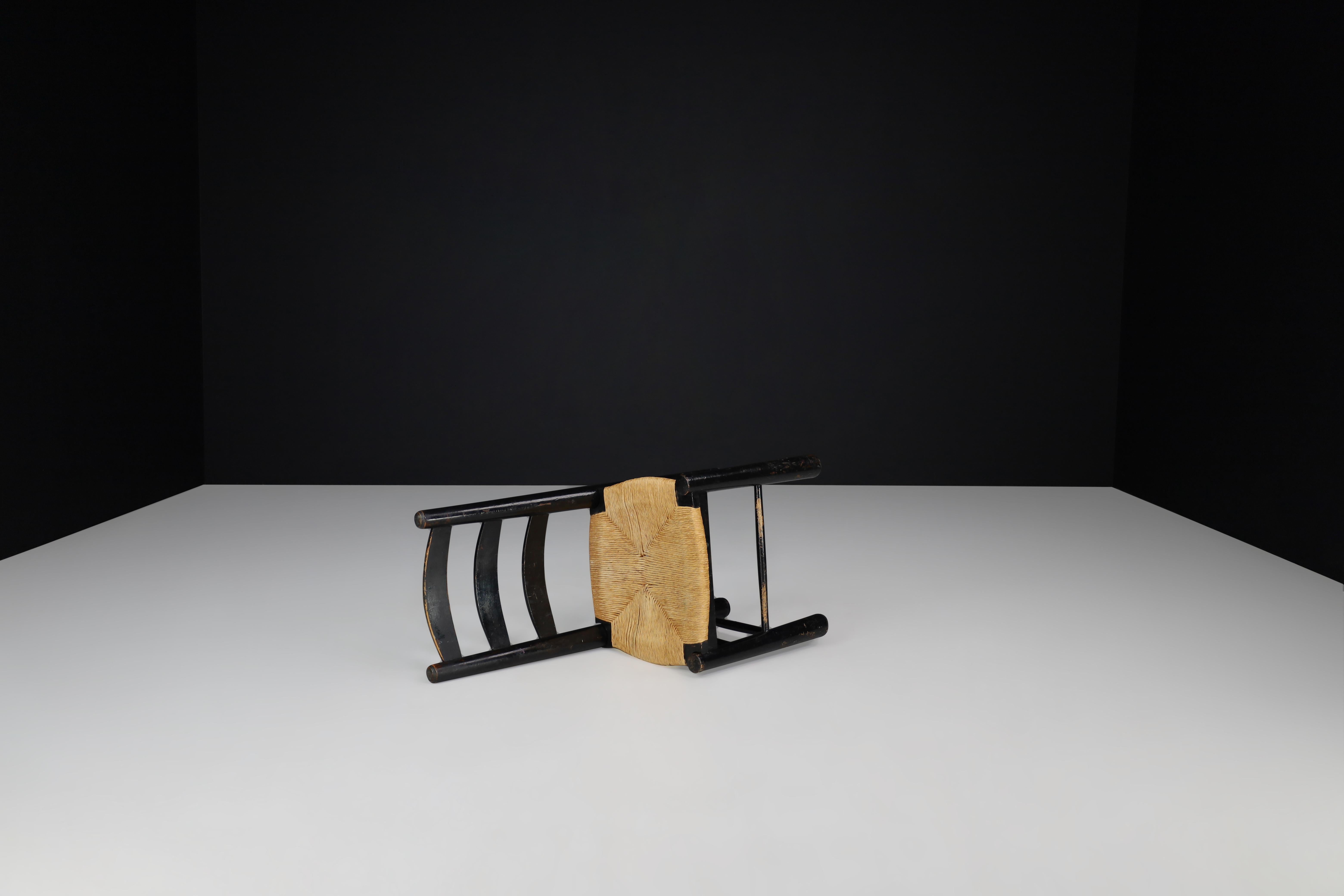 Georges Robert Patinated Chairs in Oak and Rush, France, 1950s 2