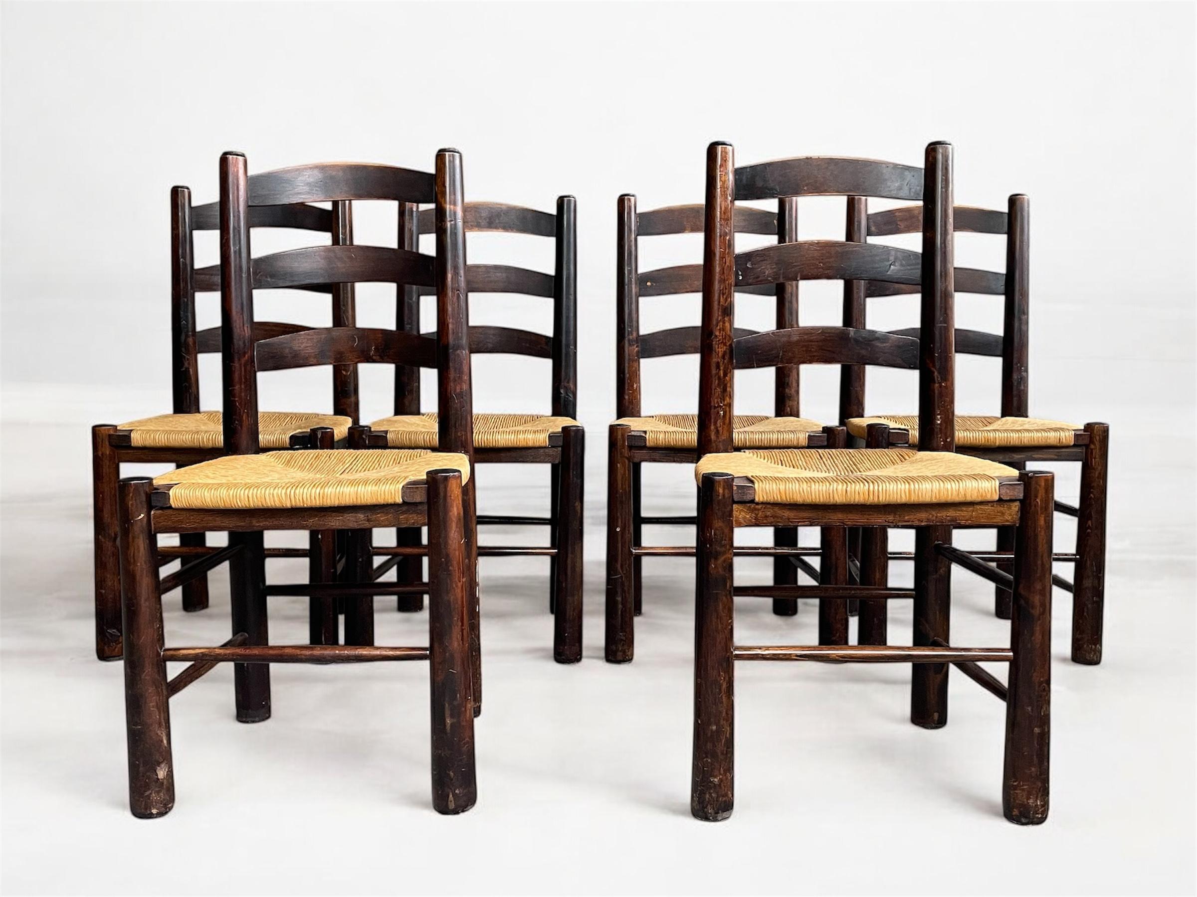 Georges Robert — Table and 6 Chairs, Brutalist Chalet-Inspired Dining Set For Sale 4