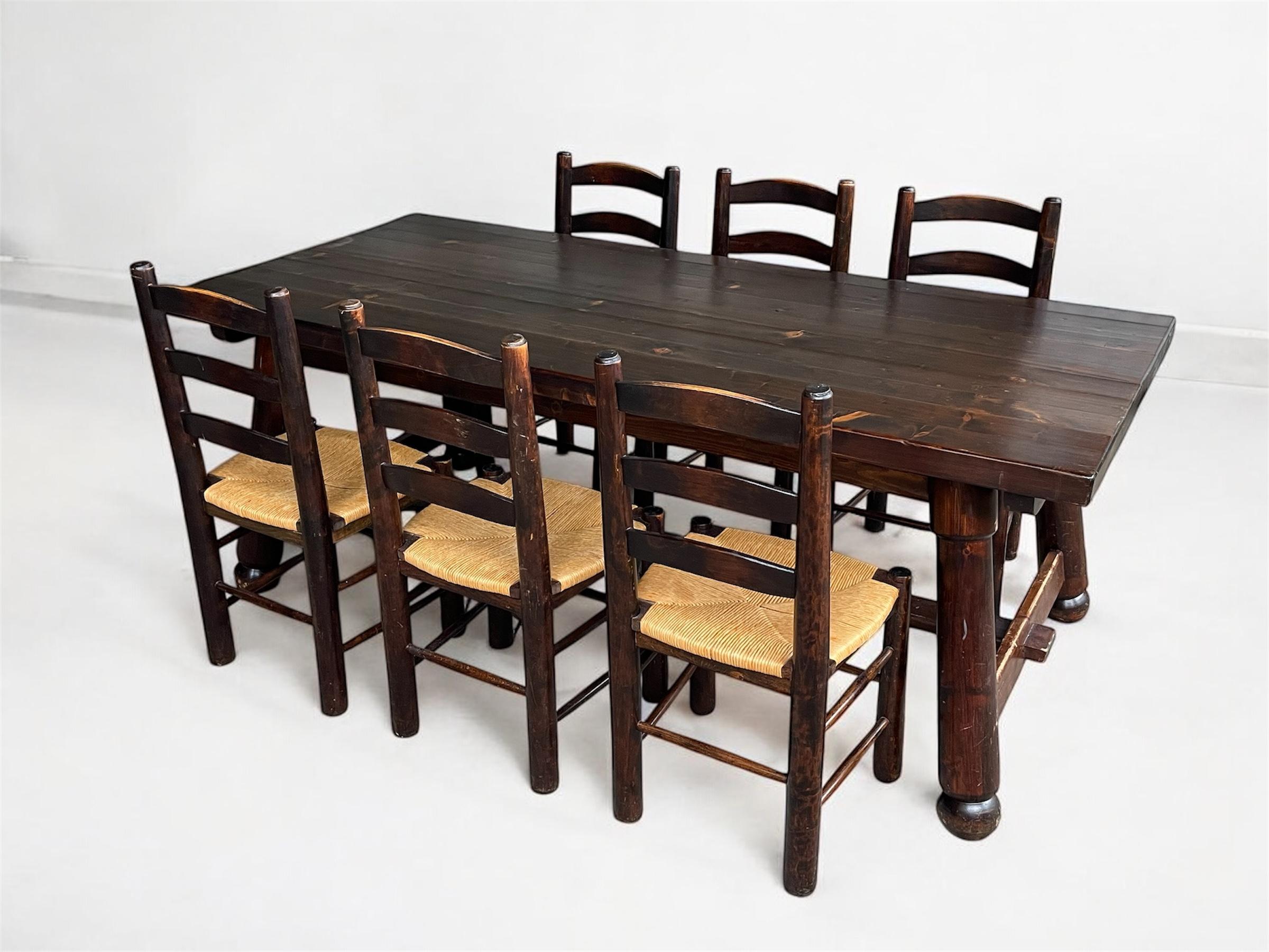 Georges Robert — Table and 6 Chairs, Brutalist Chalet-Inspired Dining Set For Sale 5