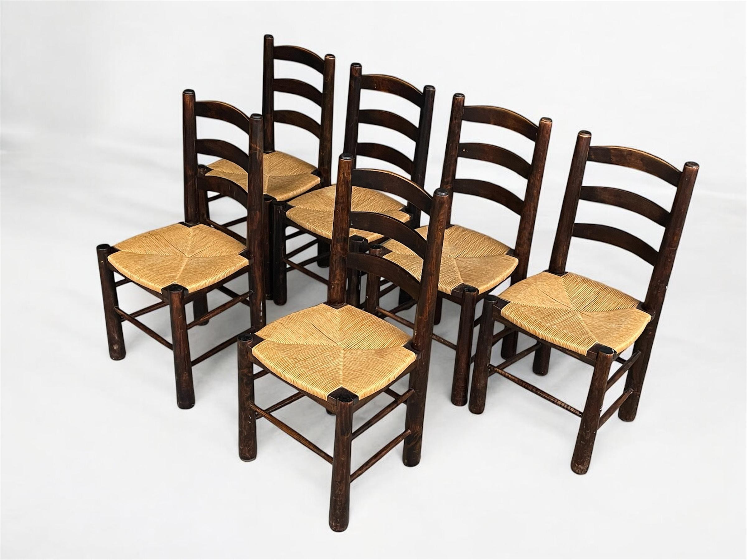 Georges Robert — Table and 6 Chairs, Brutalist Chalet-Inspired Dining Set For Sale 9