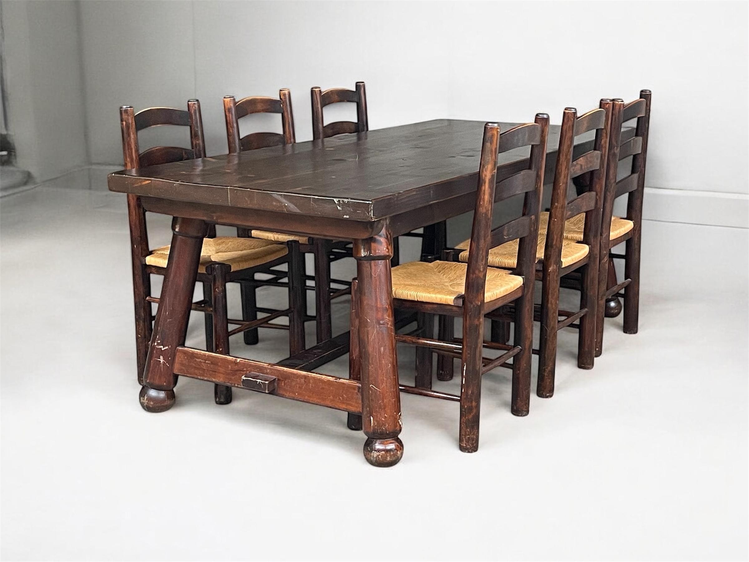 Georges Robert — Table and 6 Chairs, Brutalist Chalet-Inspired Dining Set For Sale 10