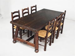 Georges Robert — Table and 6 Chairs, Brutalist Chalet-Inspired Dining Set