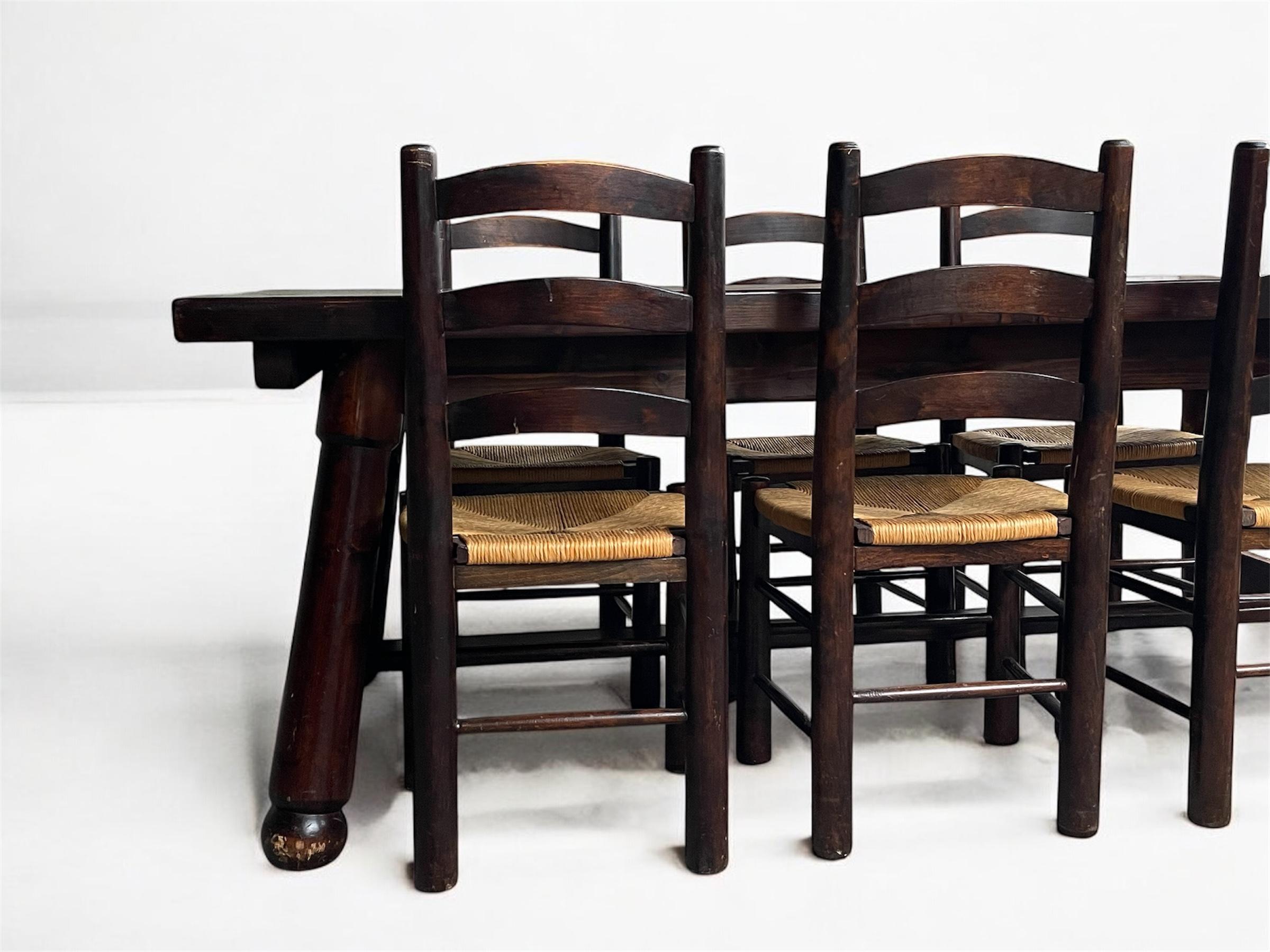 Georges Robert — Table and 6 Chairs, Brutalist Chalet-Inspired Dining Set For Sale 1