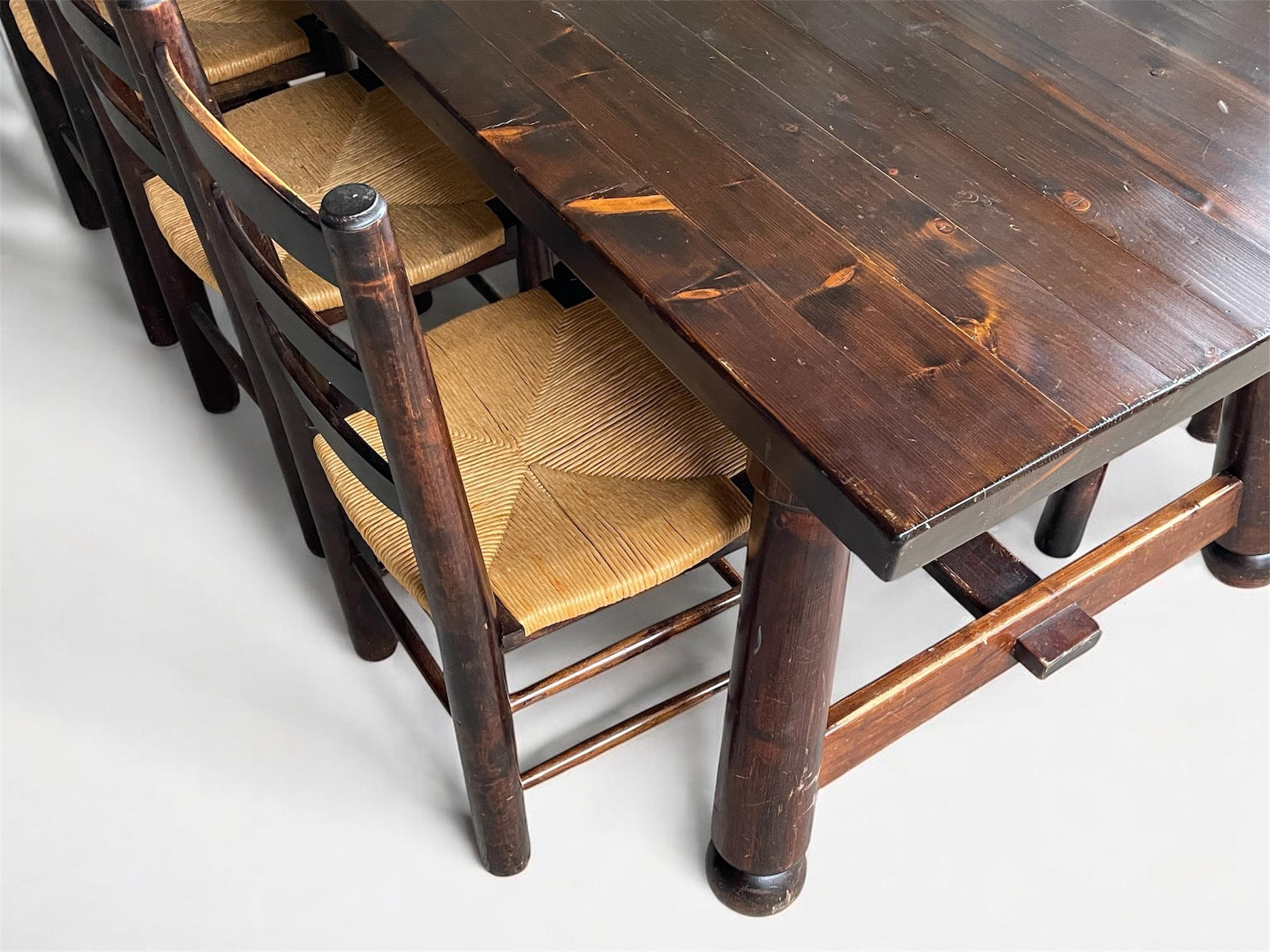 Georges Robert — Table and 6 Chairs, Brutalist Chalet-Inspired Dining Set For Sale 2