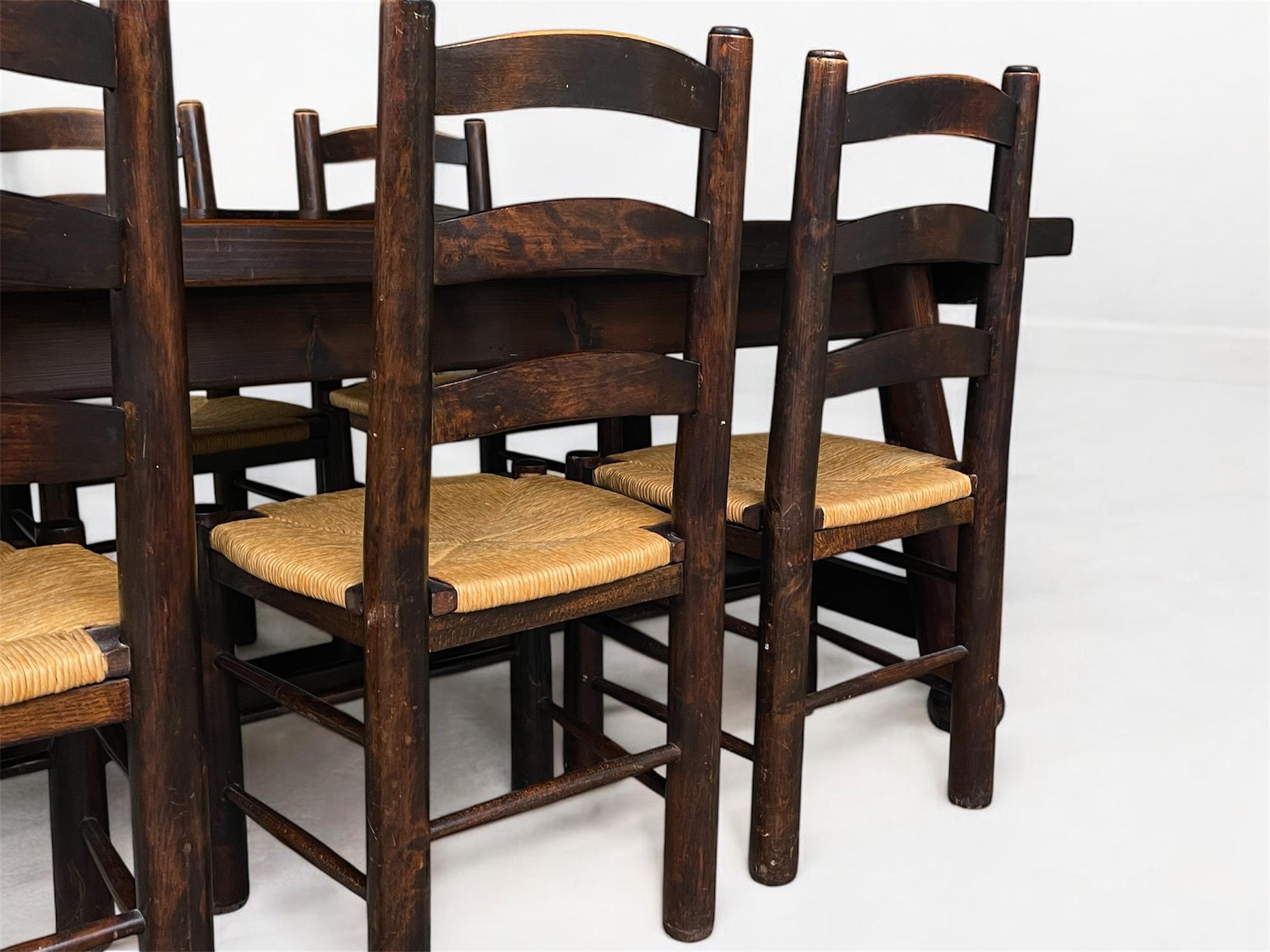 Georges Robert — Table and 6 Chairs, Brutalist Chalet-Inspired Dining Set For Sale 3