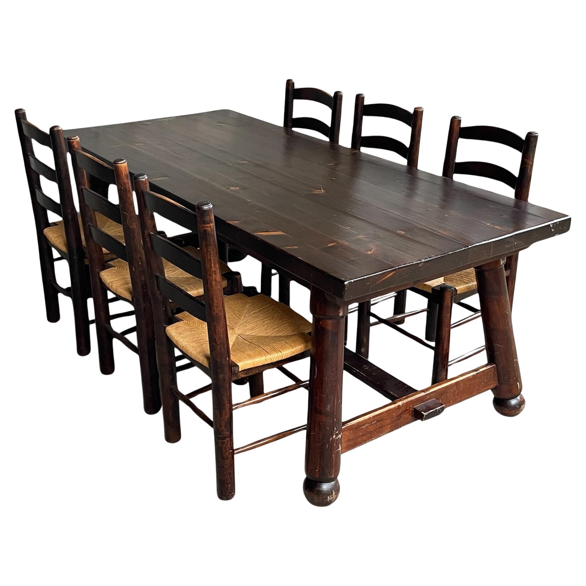 Georges Robert — Table and 6 Chairs, Brutalist Chalet-Inspired Dining Set For Sale