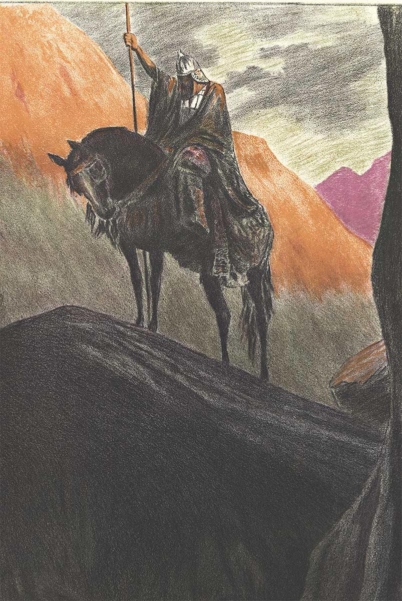 Antar original, Teatro de la ópera francés cartel de ópera litografía de época en piedra - Figurative Print Gris de Georges Rochegrosse