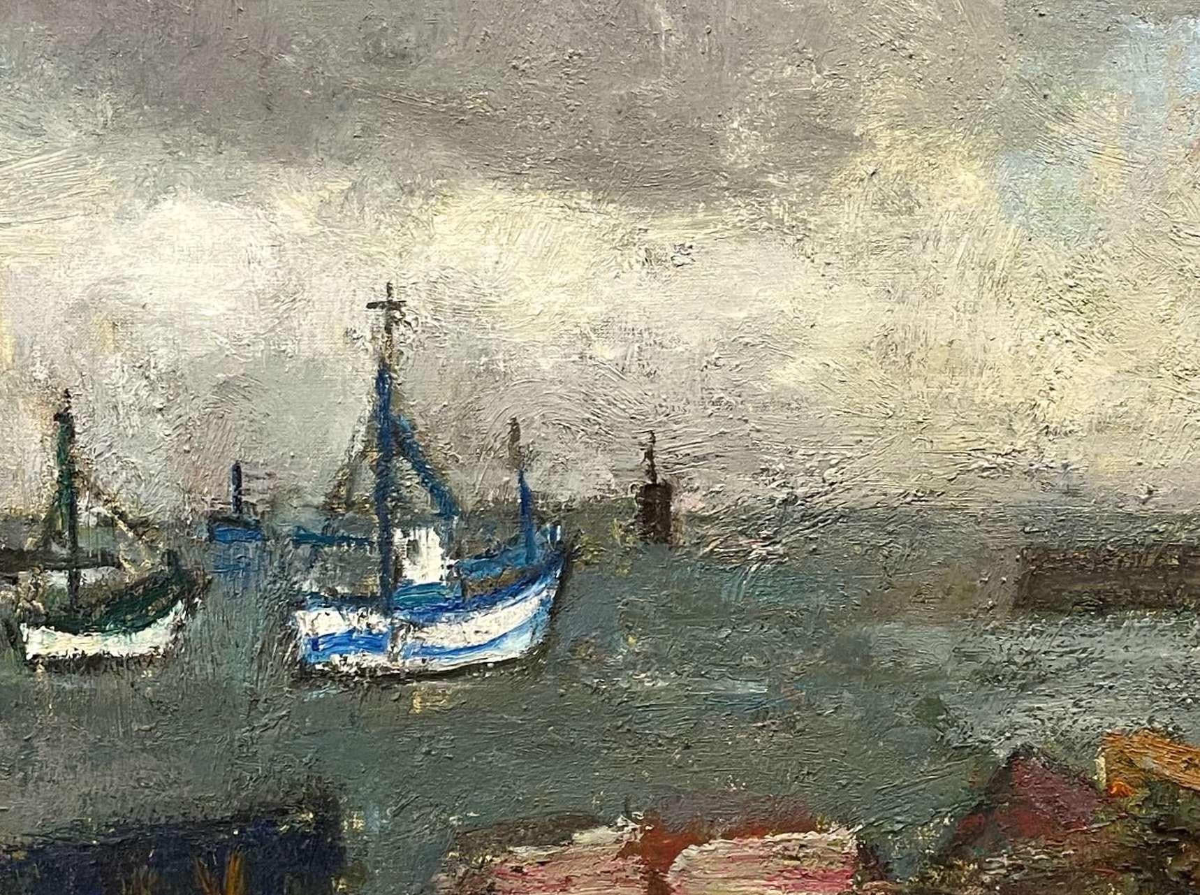 Una gran escena portuaria de mediados de siglo con barcos del artista francés Georges Rocher en venta 3