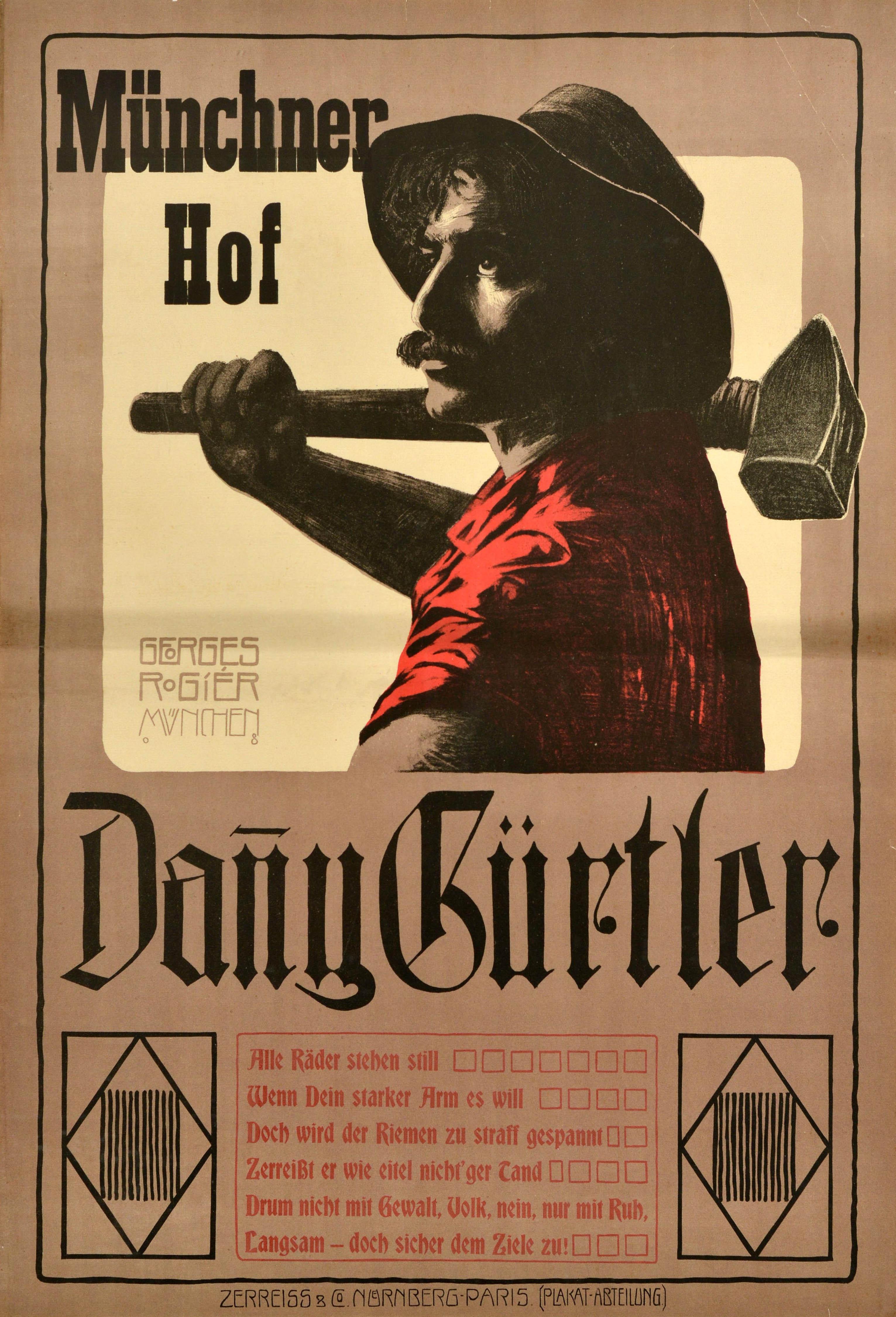 Georges Rogier Print – Original Antikes Originalplakat Danny Gurtler Munchner Hof Cabaret Künstler Münchener Theater