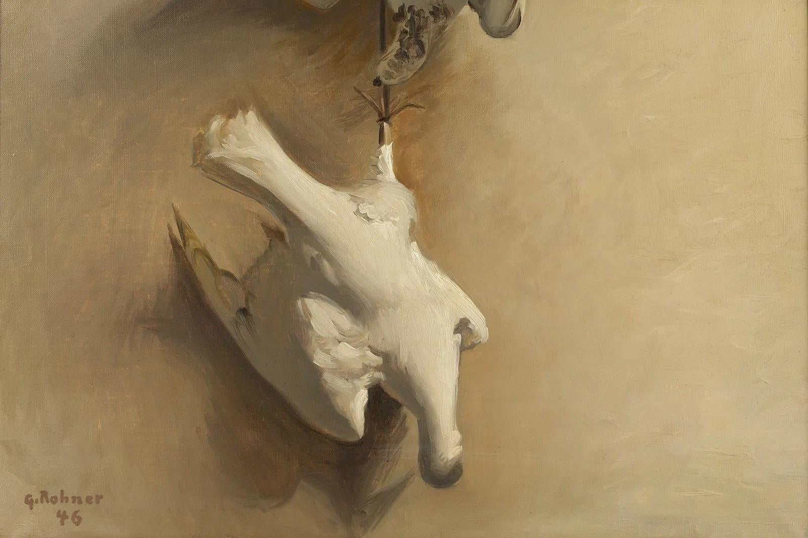 Nature morte de deux lagopèdes ou Nature morte aux Perdrix des Neiges - Réalisme Painting par Georges Rohner