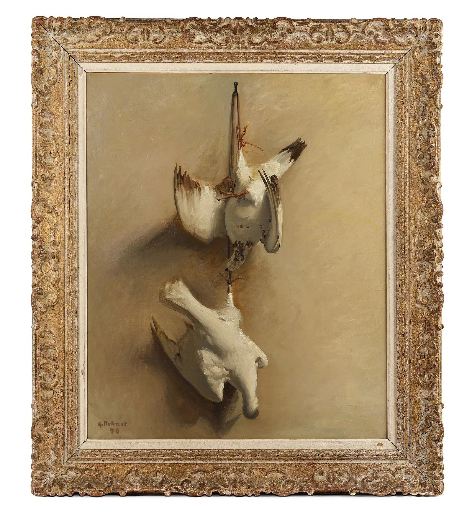 Nature morte de deux lagopèdes ou Nature morte aux Perdrix des Neiges - Painting de Georges Rohner