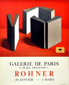 Póster Original Vintage de Exposición de Arte Rohner París Libros As de Picas Pintura