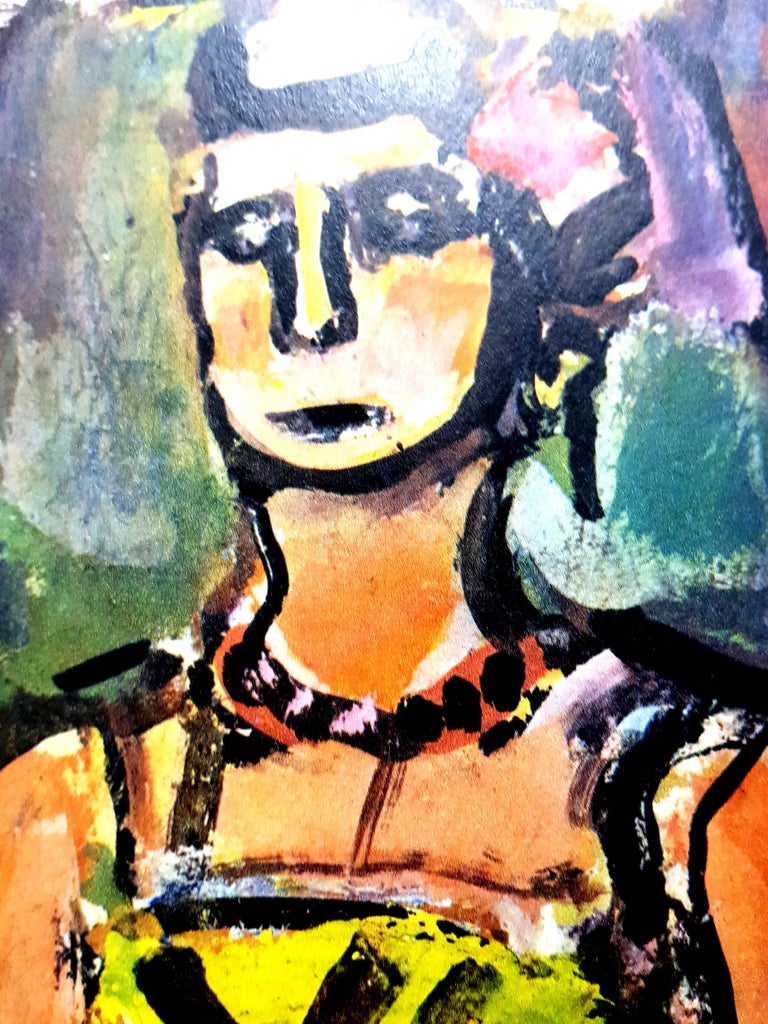 After Georges Rouault - Woman Colorful Portrait - Lithograph - Beige Figurative Print by Georges Rouault