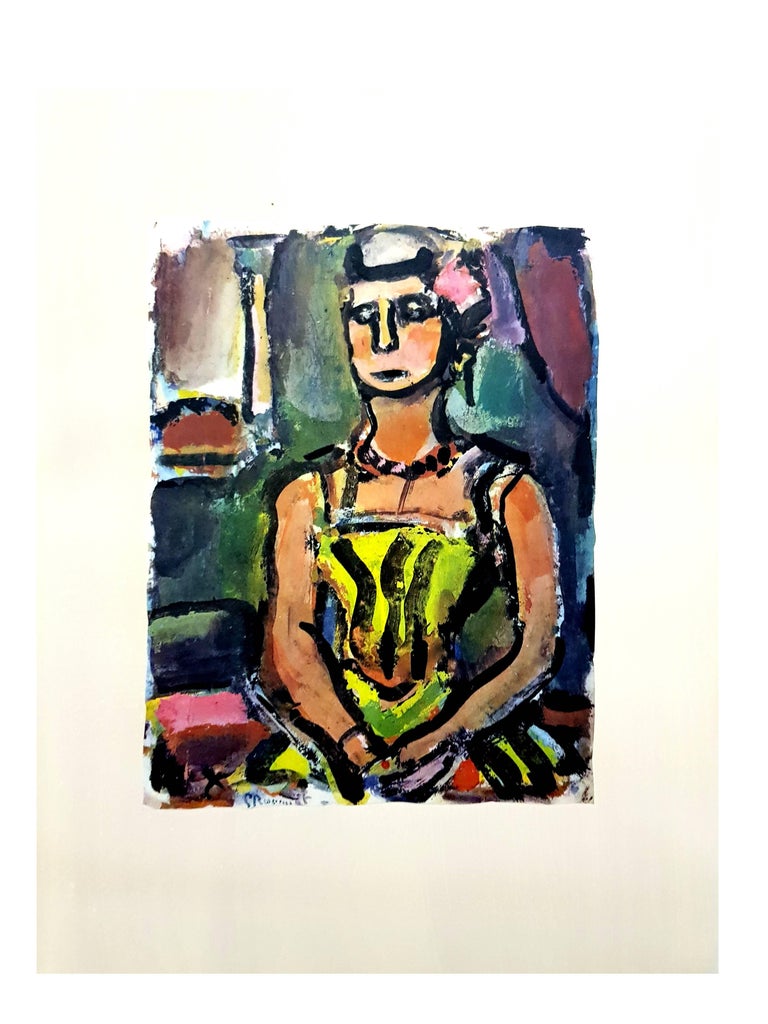 After Georges Rouault - Woman Colorful Portrait - Lithograph For Sale 3