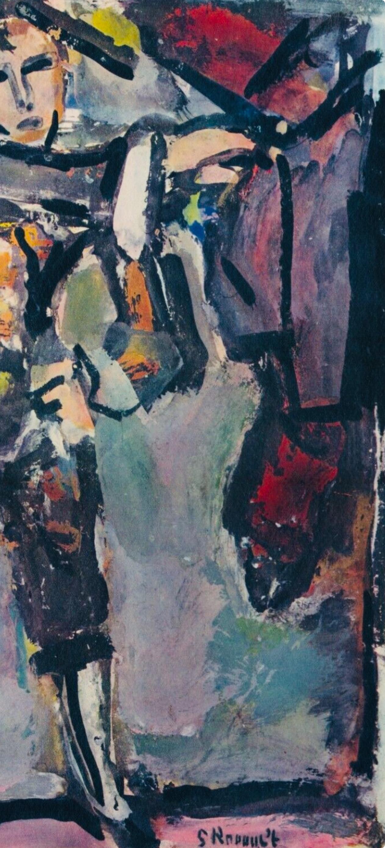 Arlequin, Divertissement, Éditions de la Revue Verve - Landscape Print Gris de Georges Rouault