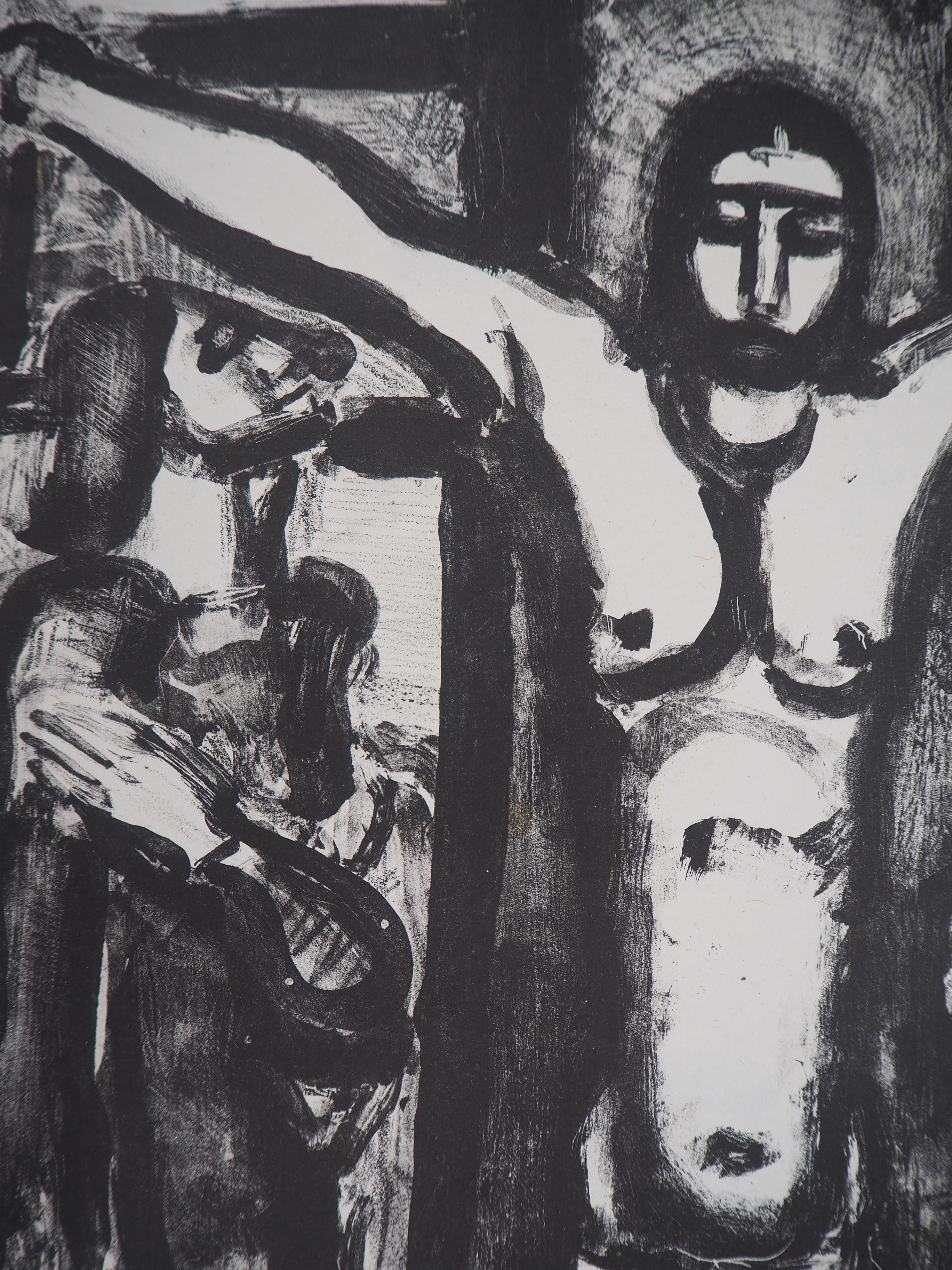 Christ on the Cross - Original lithograph, (I. Rouault #306) - Gray Figurative Print by Georges Rouault