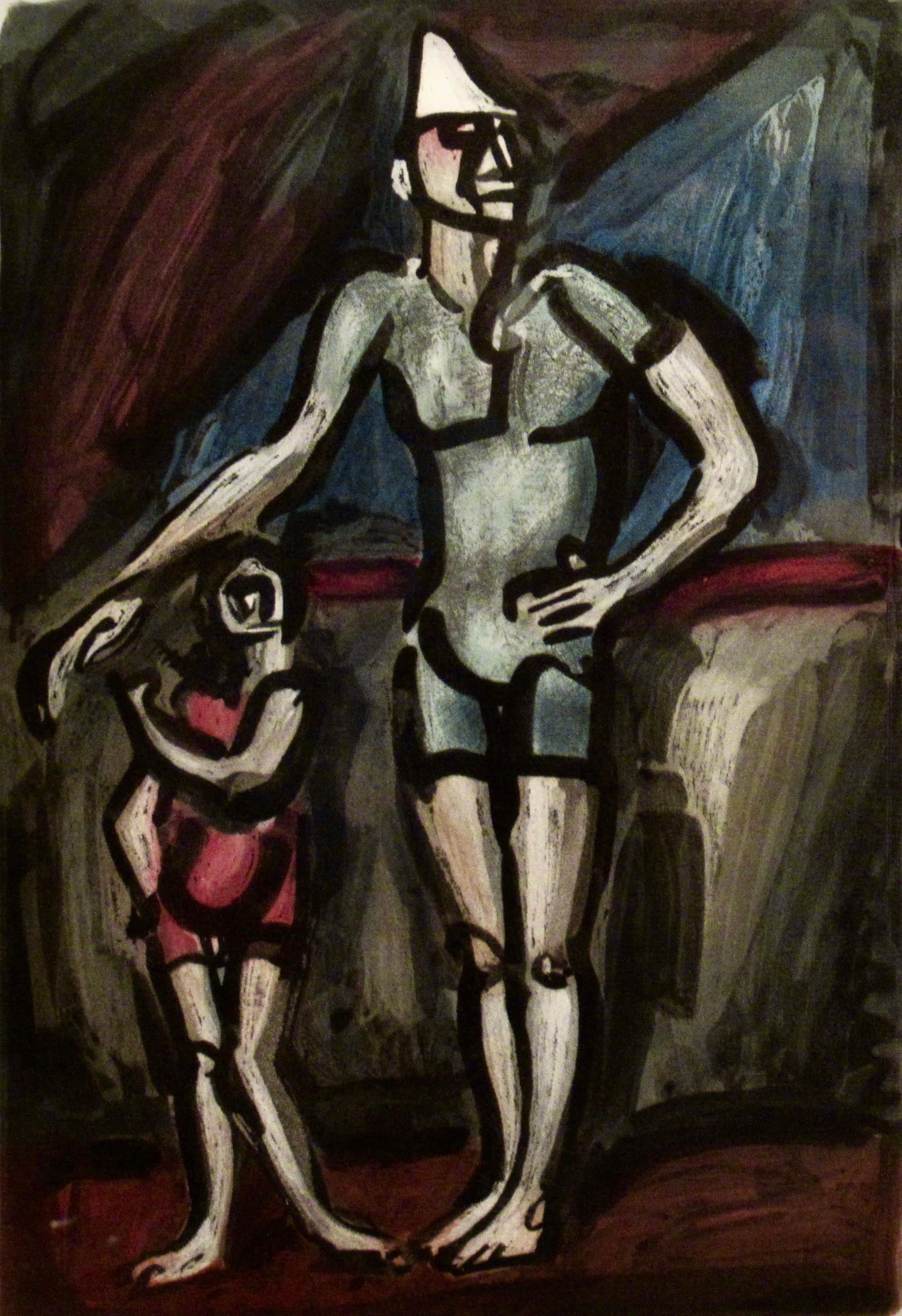 Clown et Enfant (Schüler und Kind) Aus der suite Cirque (Circus) (Expressionismus), Print, von Georges Rouault