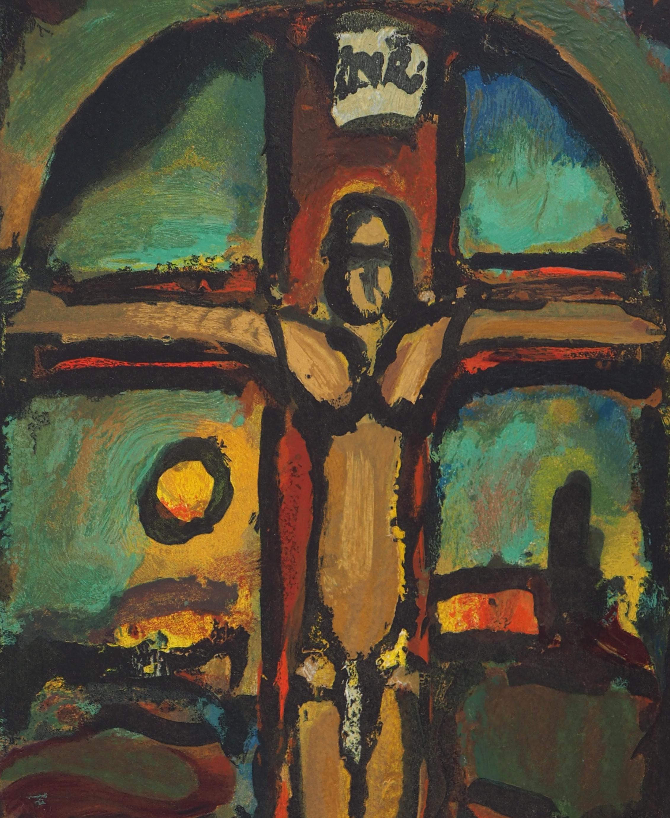 Easter : Crucifixion - Woodcut on Arches vellum - Printed signature For Sale 2