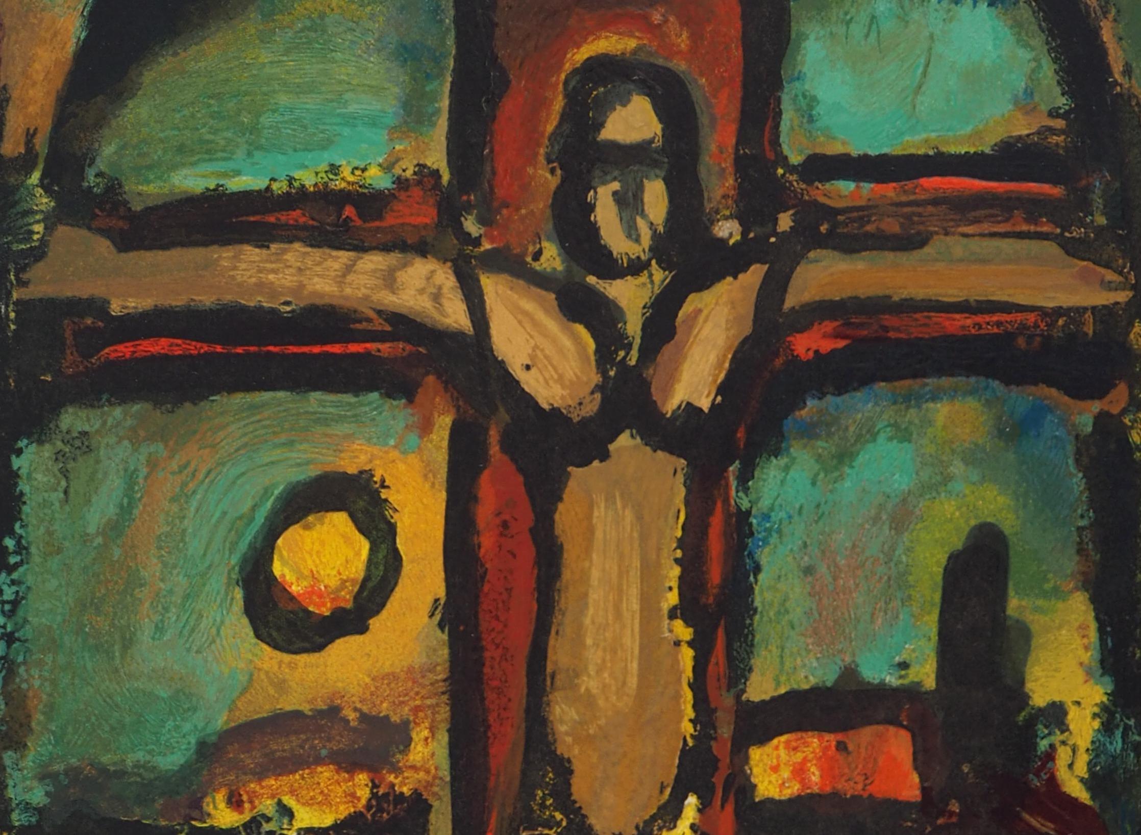 Easter : Crucifixion - Woodcut on Arches vellum - Printed signature For Sale 4