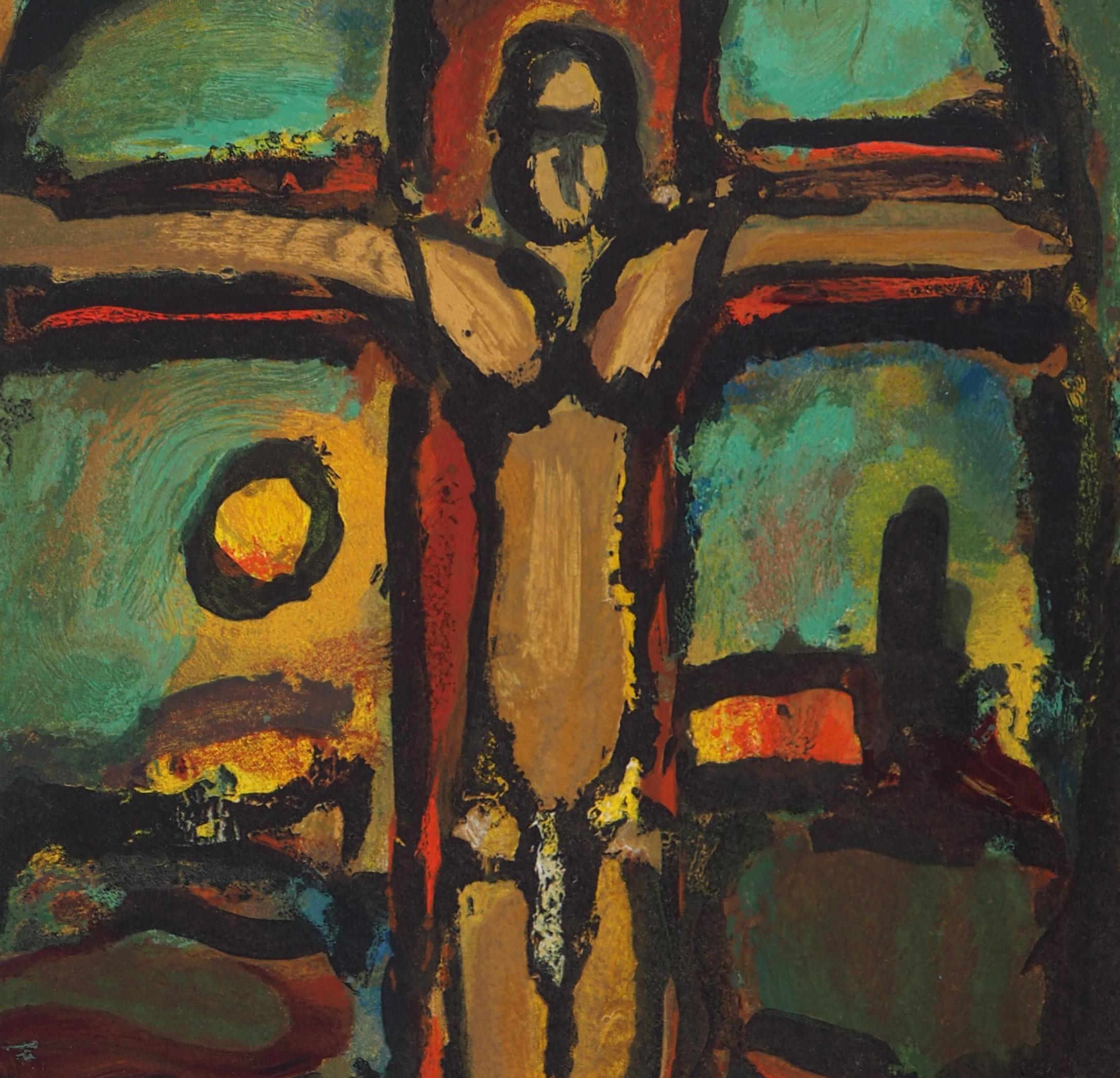 Easter : Crucifixion - Woodcut on Arches vellum - Printed signature For Sale 4