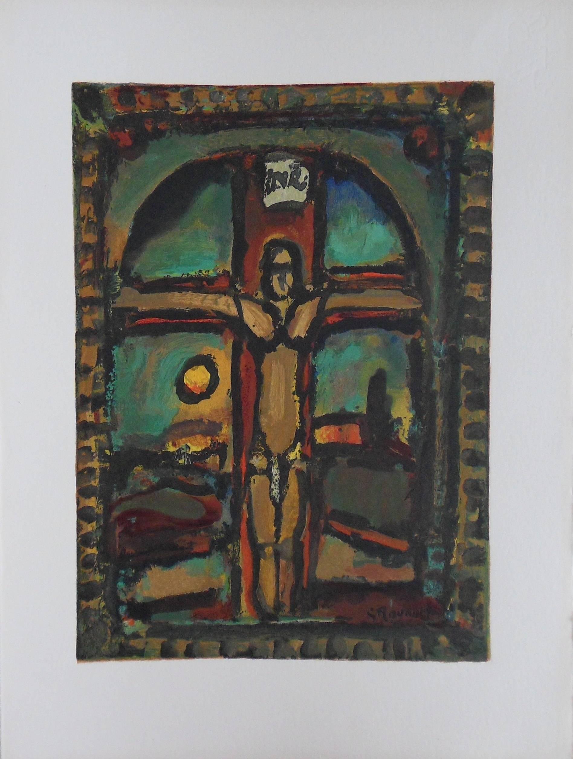 Georges Rouault Figurative Print - Easter : Crucifixion - Woodcut on Arches vellum - Printed signature