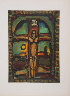 Vintage Easter : Crucifixion - Woodcut on Arches vellum - Printed signature