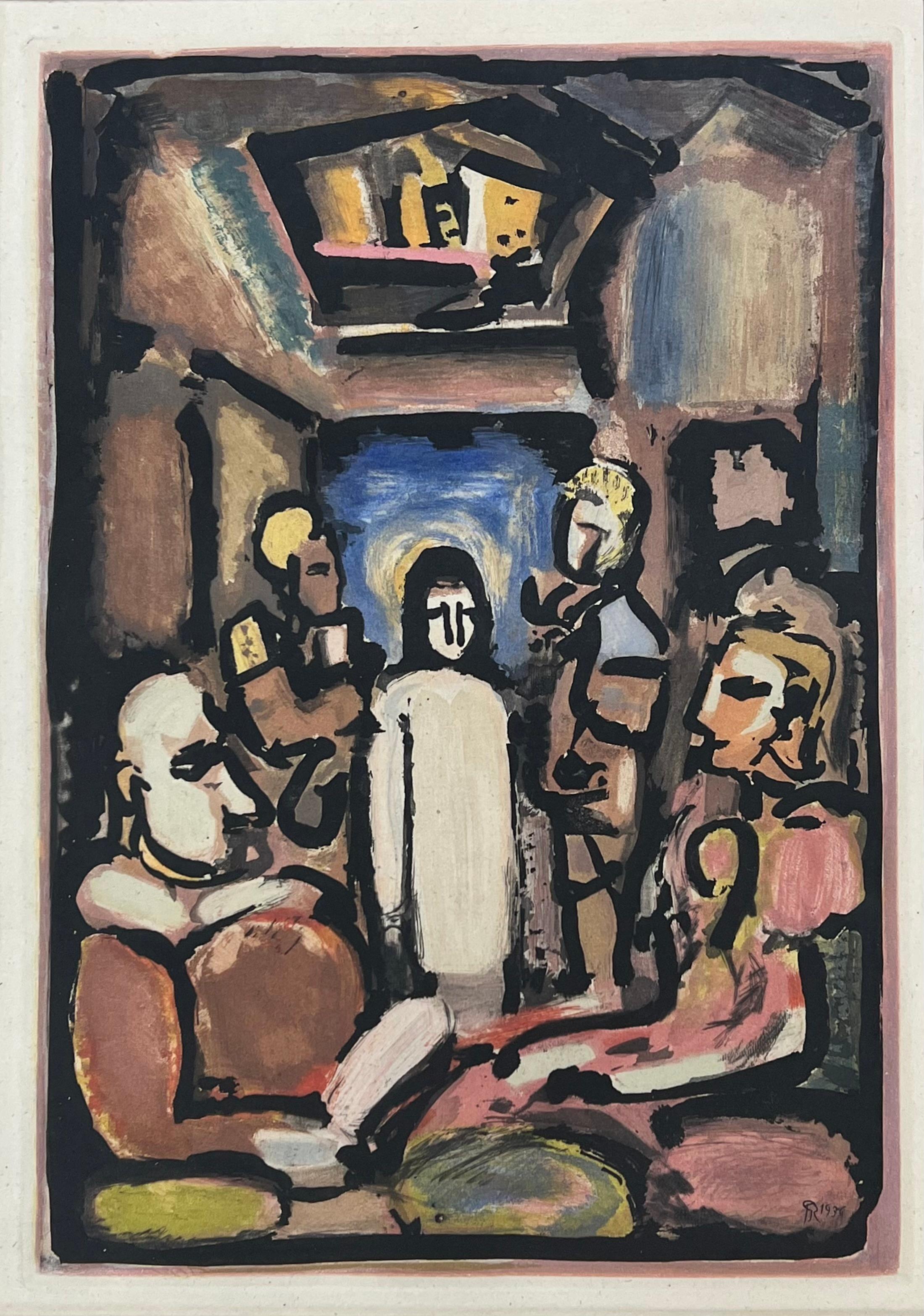 Georges Rouault Figurative Print - George Rouault, Christ et Mammon from The Passion, etching, hand coloring 