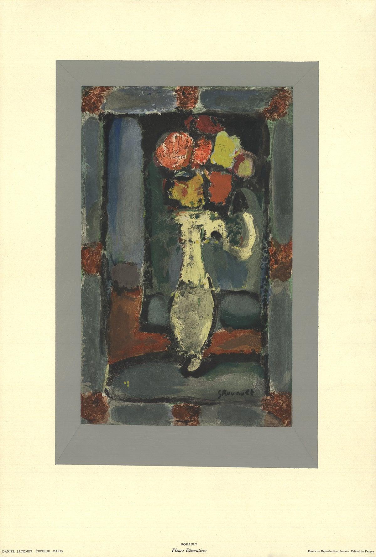 Paper Size: 21.5 x 14.5 inches ( 54.61 x 36.83 cm )
Image Size: 15.5 x 10 inches ( 39.37 x 25.4 cm )
Framed: No
Condition: A-: Near Mint, very light signs of handling

Additional Details: The piece titled Fleurs Décoratives by Georges Rouault from