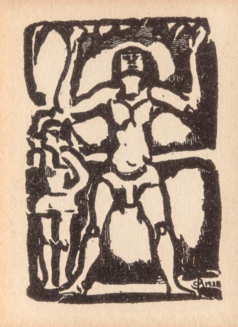 Jongleur
Georges Rouault, francés (1871-1958)
Portafolio: El Circo de la Estrella Filante
Fecha: 1936
Grabado en madera, rubricado en la piedra
Tamaño: 7,62 x 5,08 cm (3 x 2 pulg.)
Tamaño del marco: 9,5 x 8,25 pulgadas